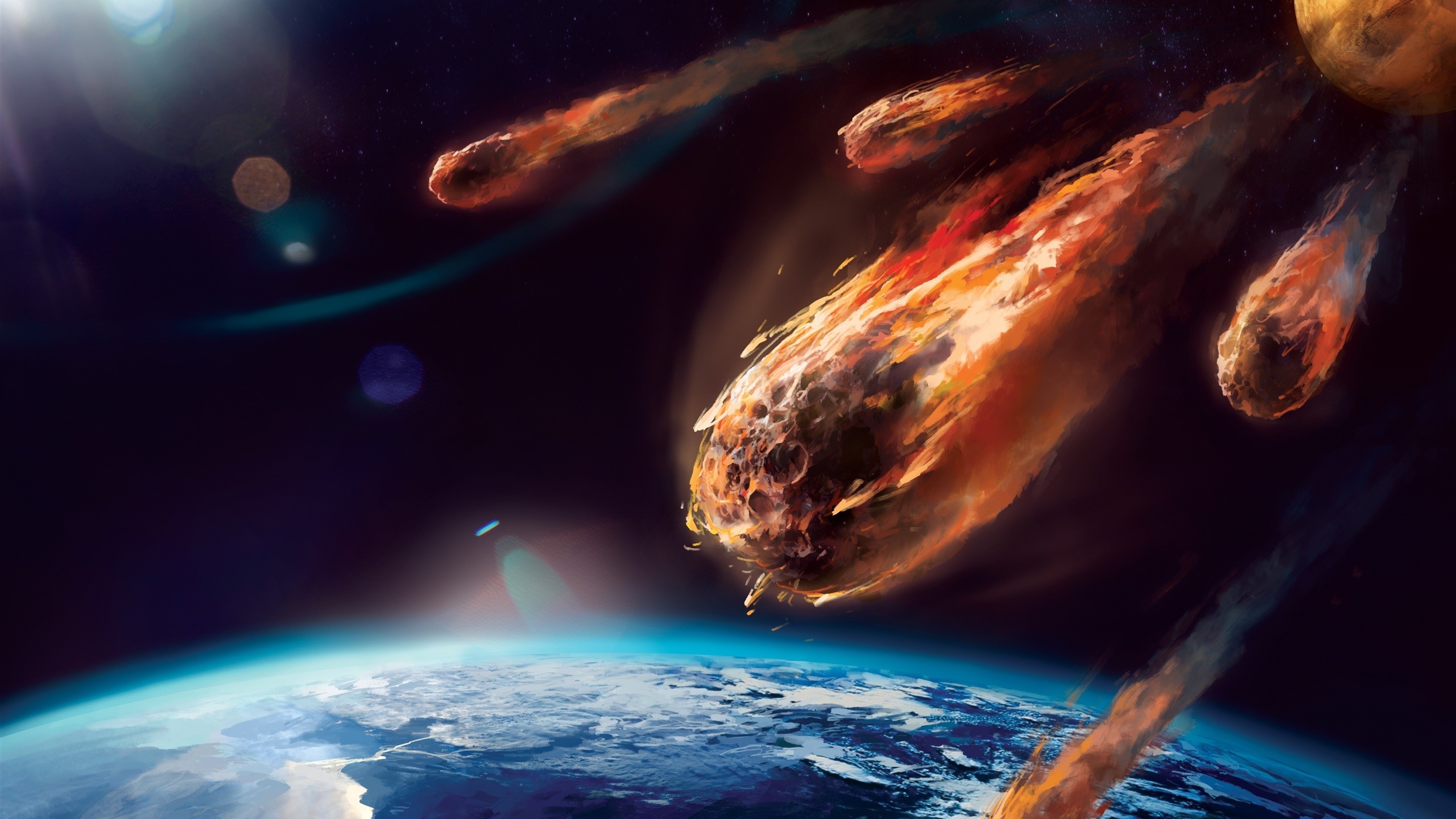 Meteorites falling towards Earth HD Wallpaper