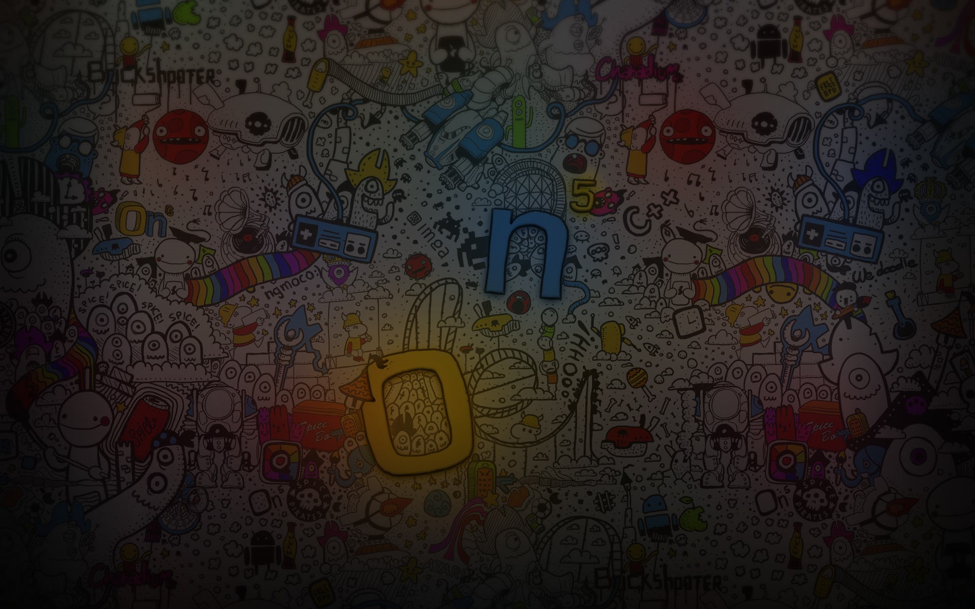 Doodle art with game elements and characters HD Wallpaper