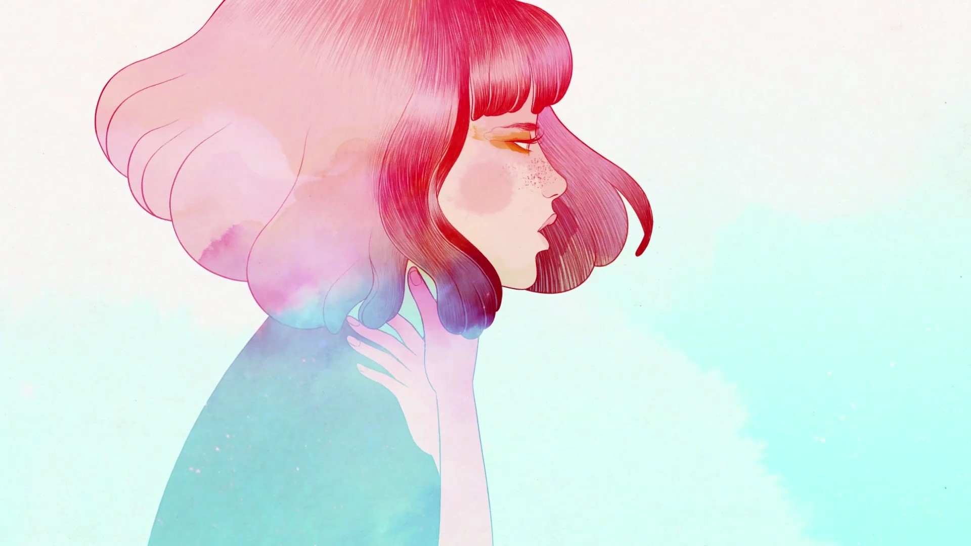 Woman with pink hair from Gris HD Wallpaper