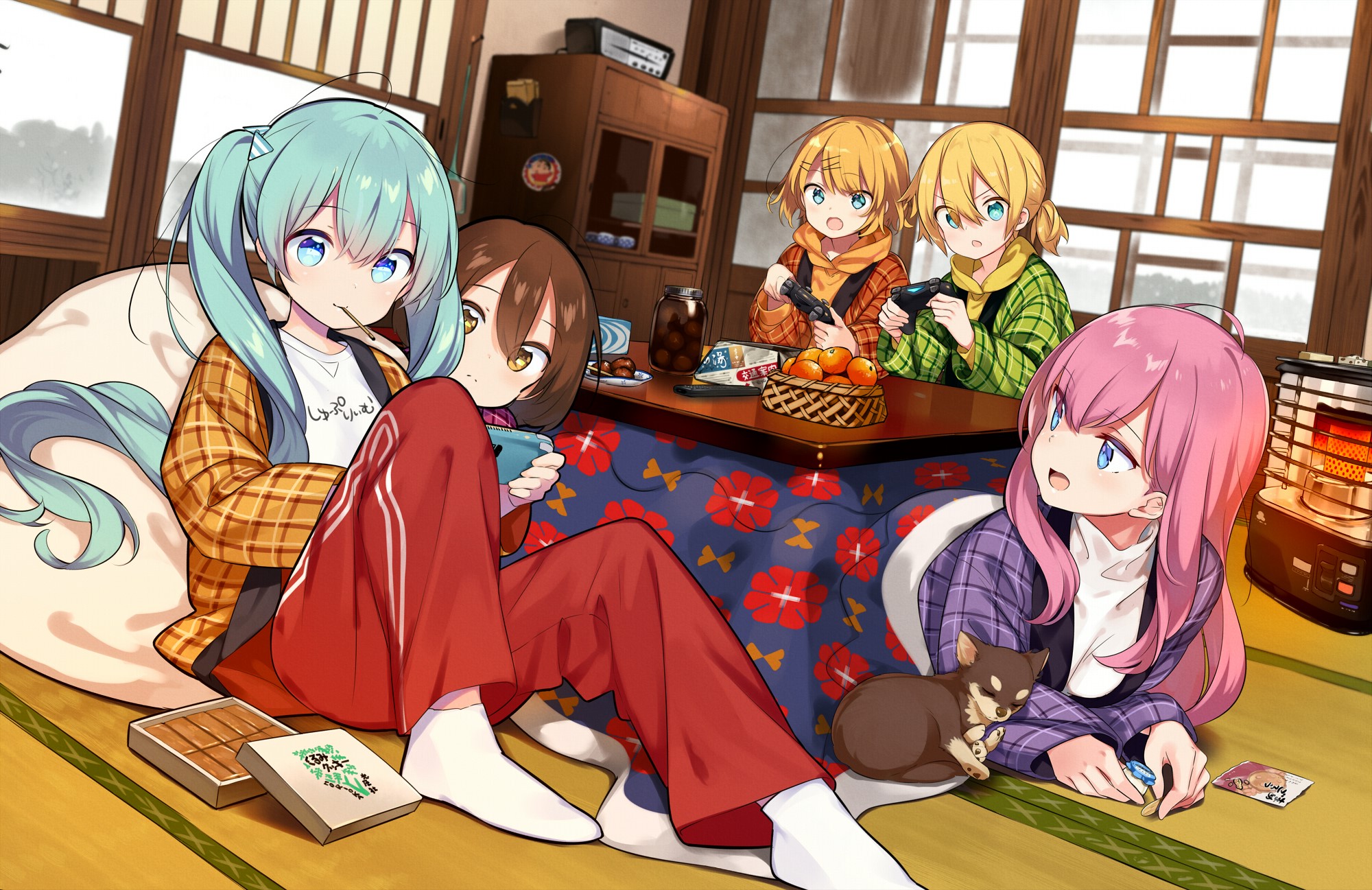 Anime girls playing video games indoors HD Wallpaper