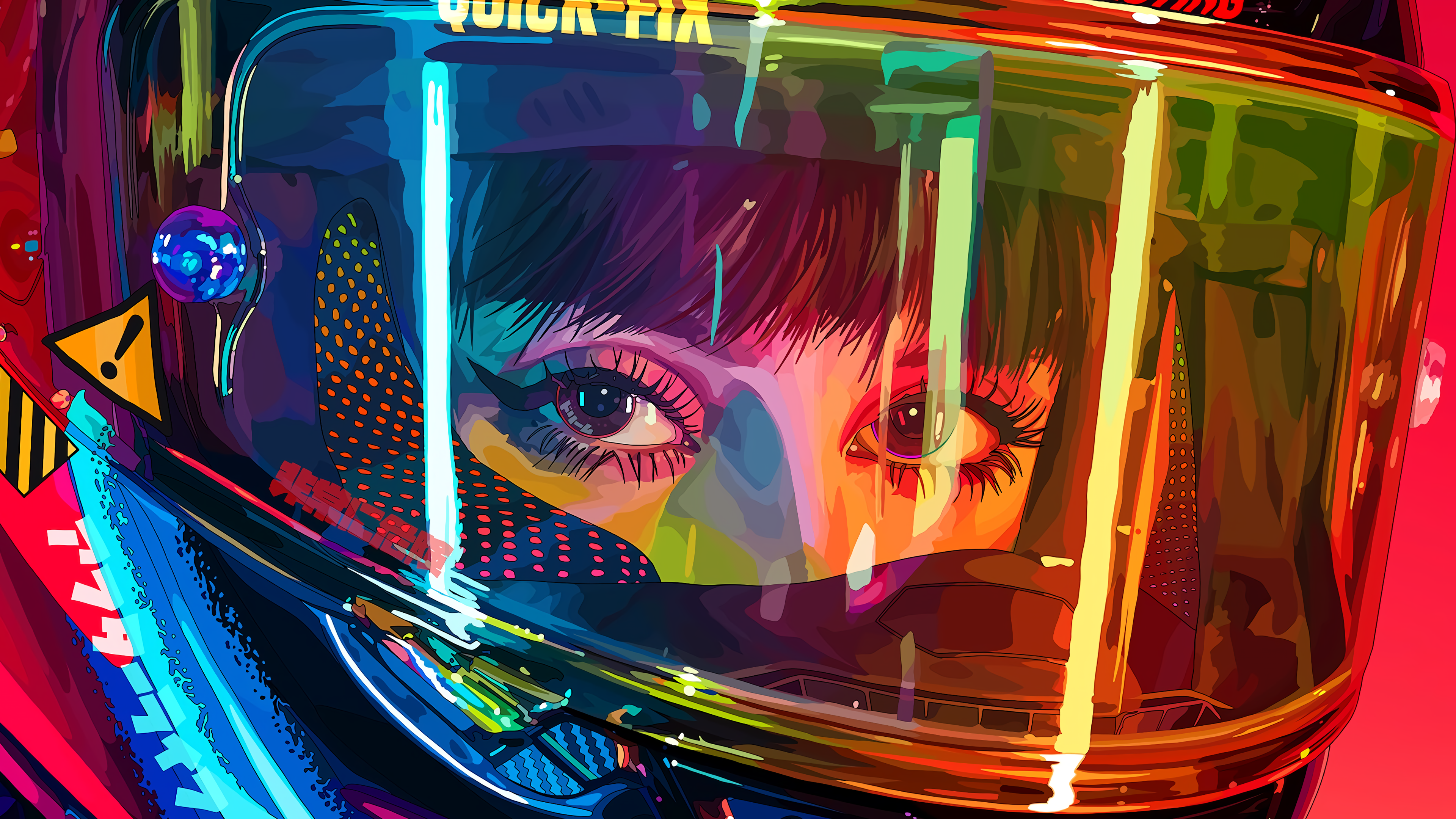 Woman in Motorcycle Helmet with Colorful Visor HD Wallpaper