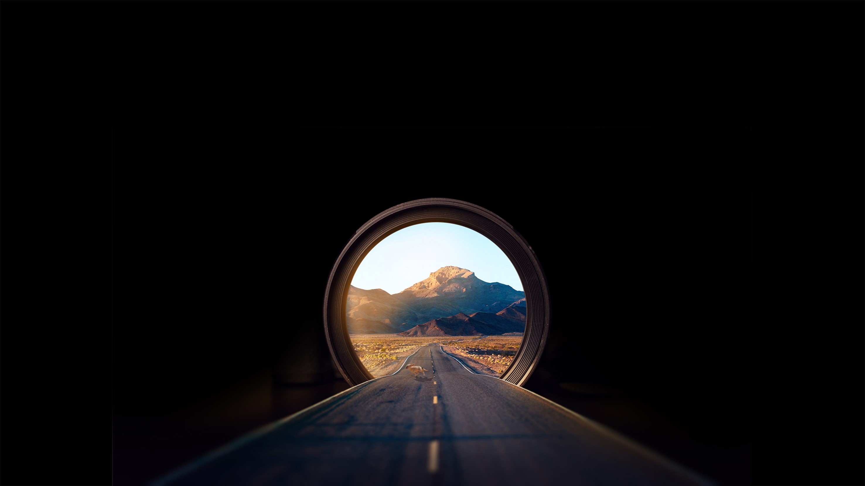 Road through a lens to mountains HD Wallpaper