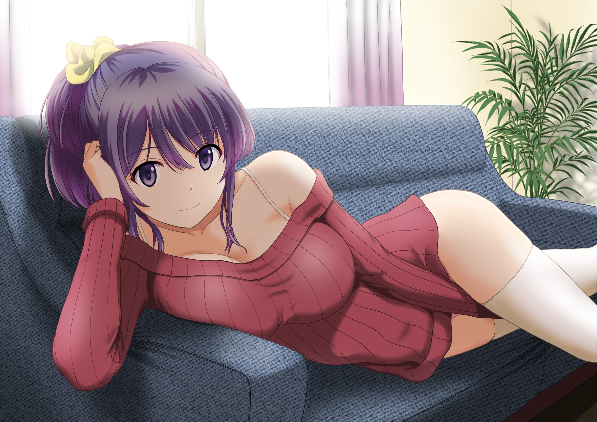 Satou Chagashi from an anime series on a couch HD Wallpaper