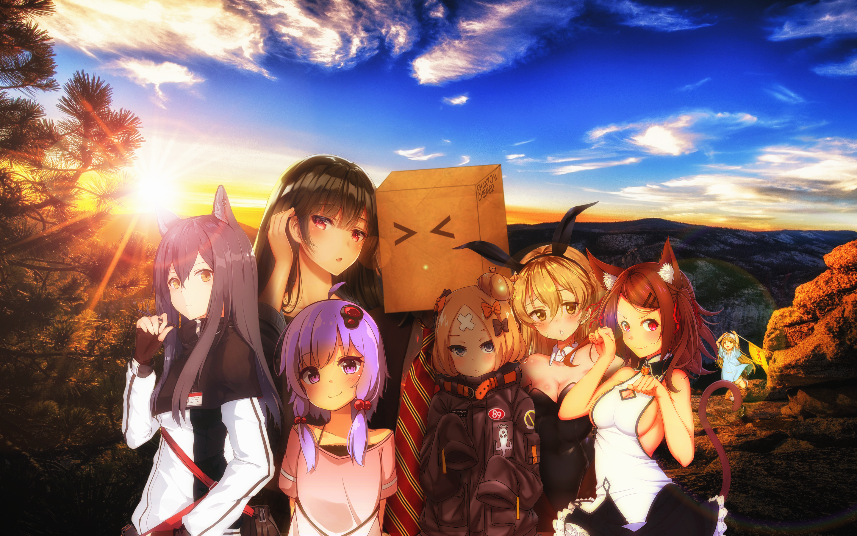 Anime girls with animal ears at sunset HD Wallpaper