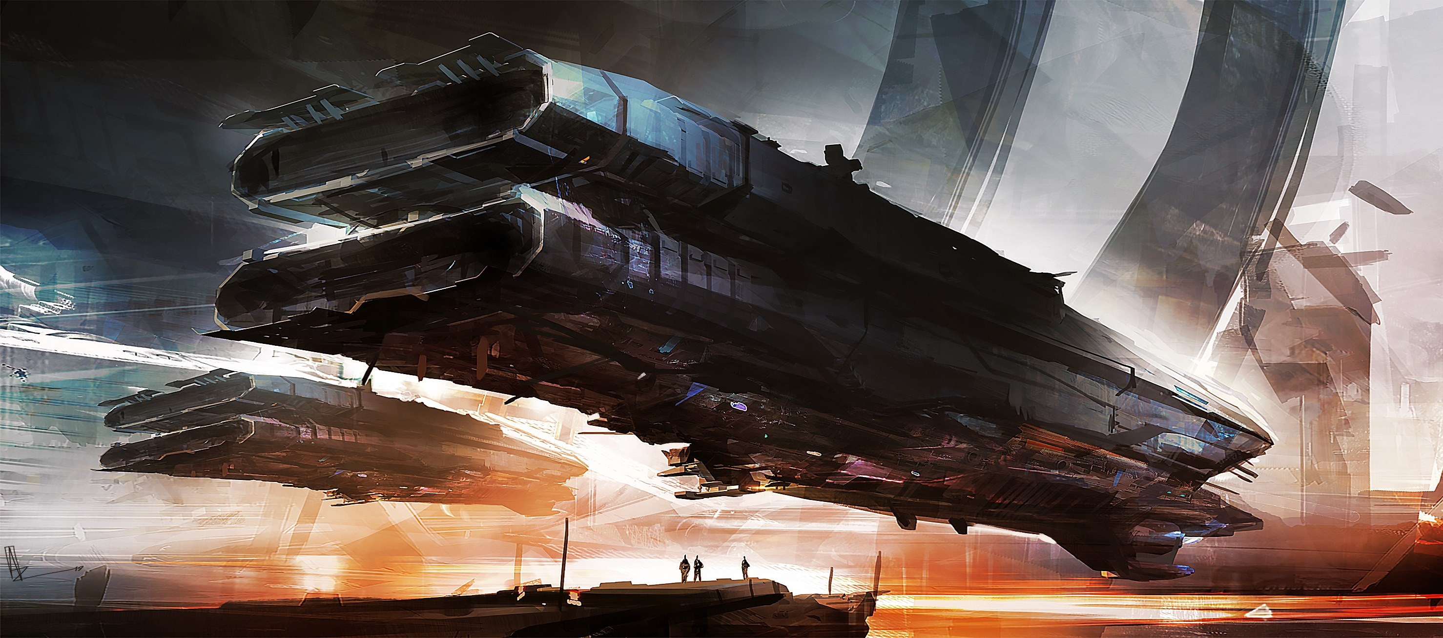 Futuristic science fiction concept art of spaceships HD Wallpaper