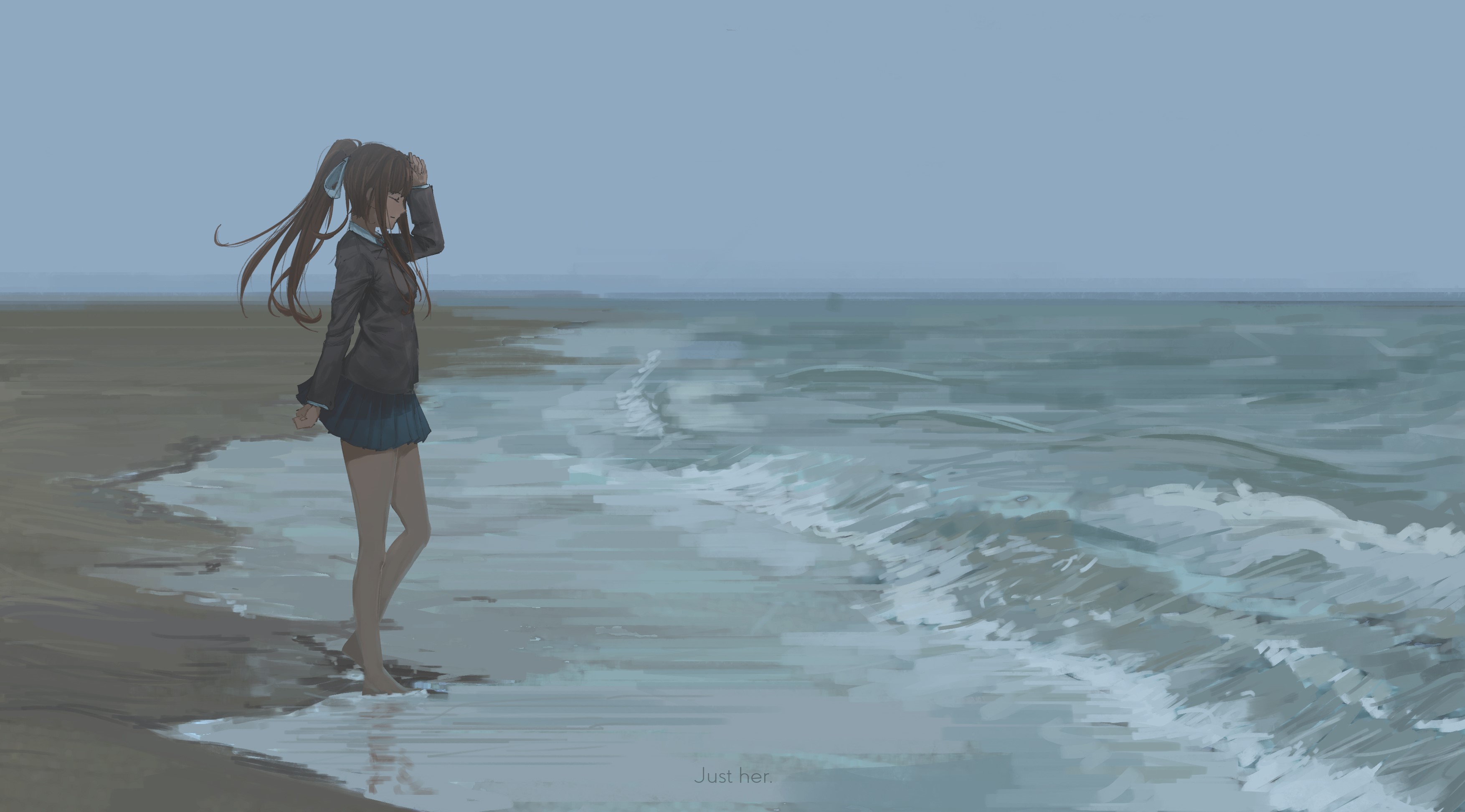 Monika from Doki Doki Literature Club by the Sea HD Wallpaper