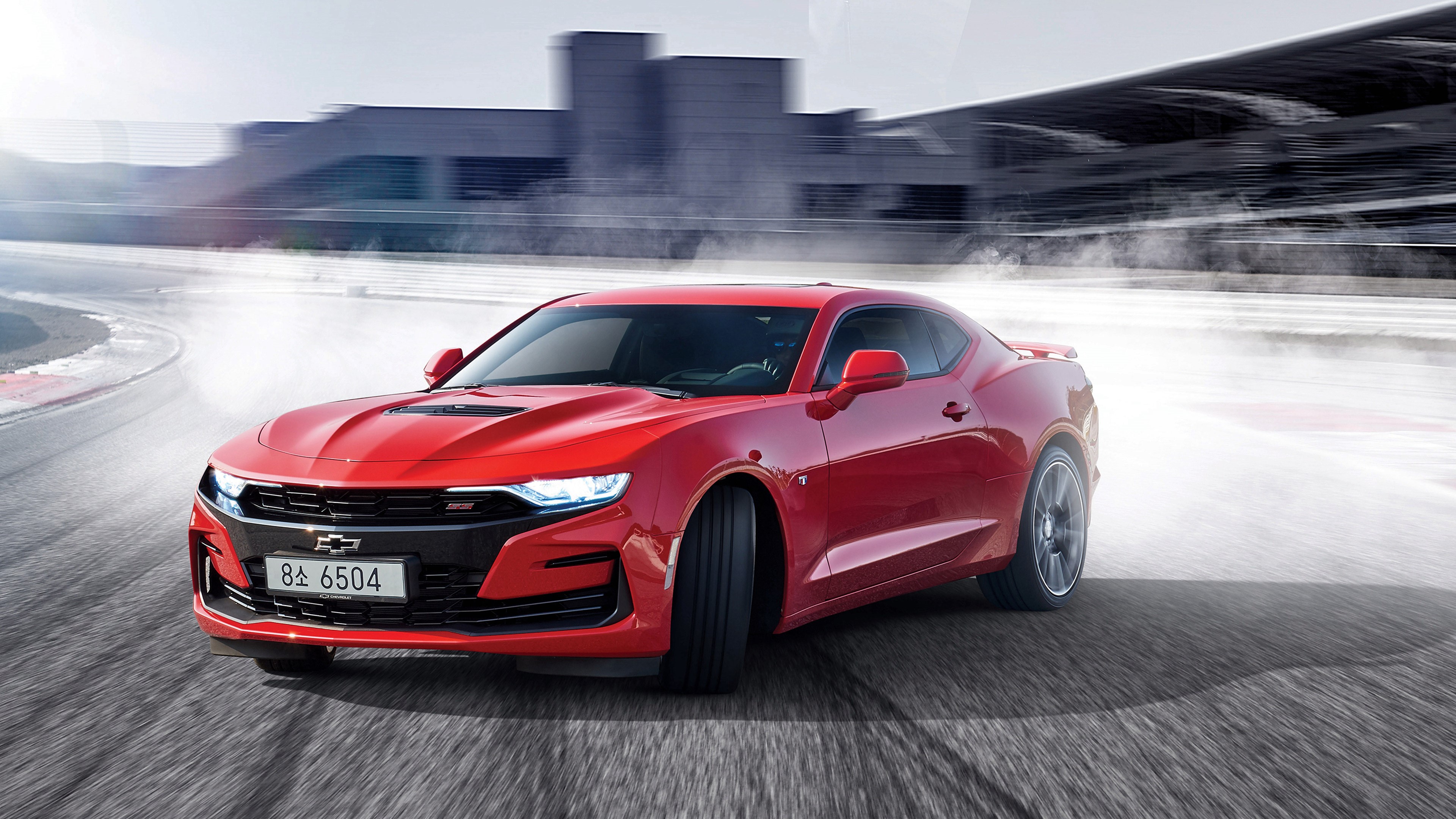 Red Chevrolet Camaro SS Drifting on Race Track HD Wallpaper