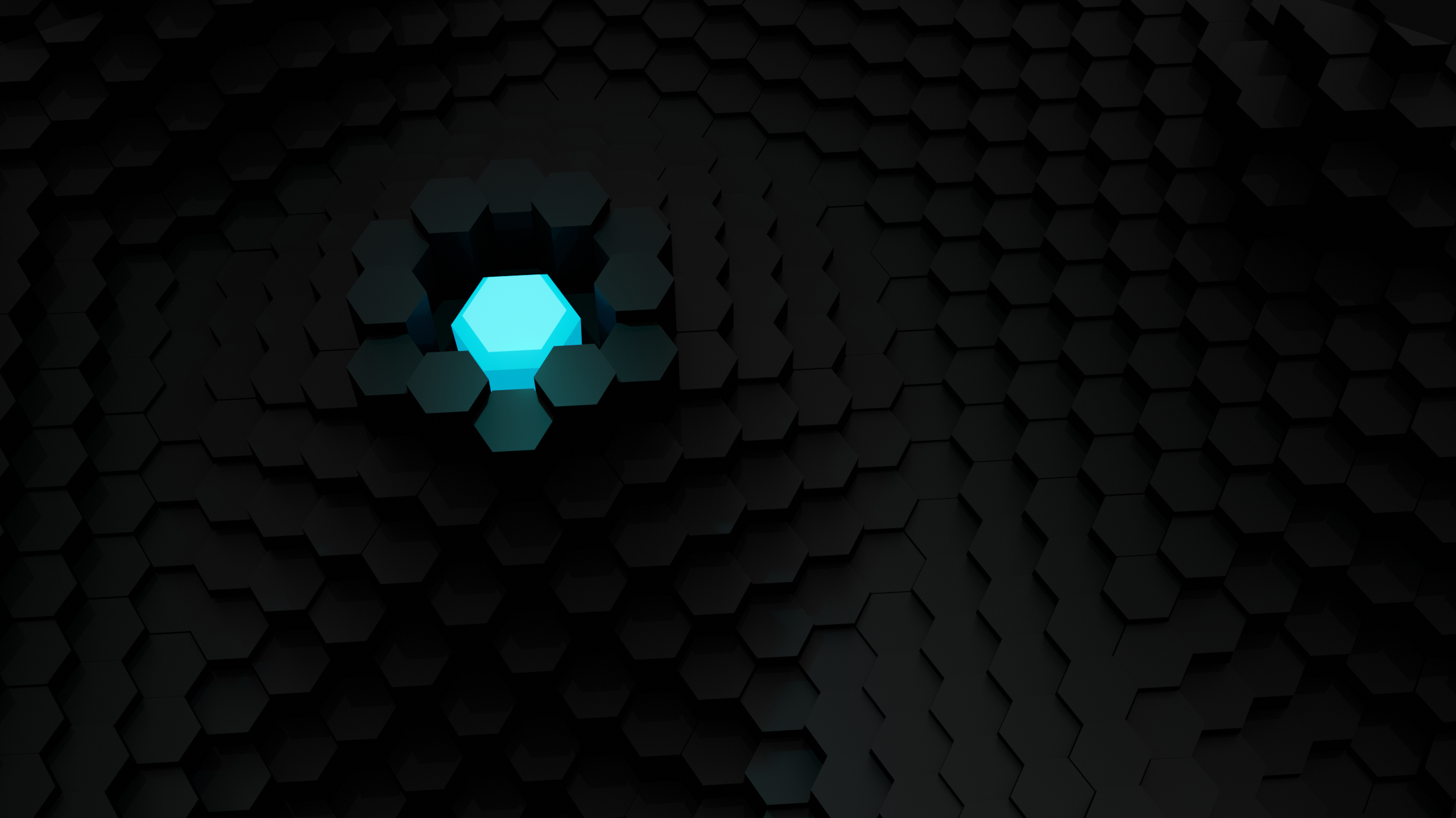 3D Abstract Dark Cyan Hexagon Render HD Wallpaper