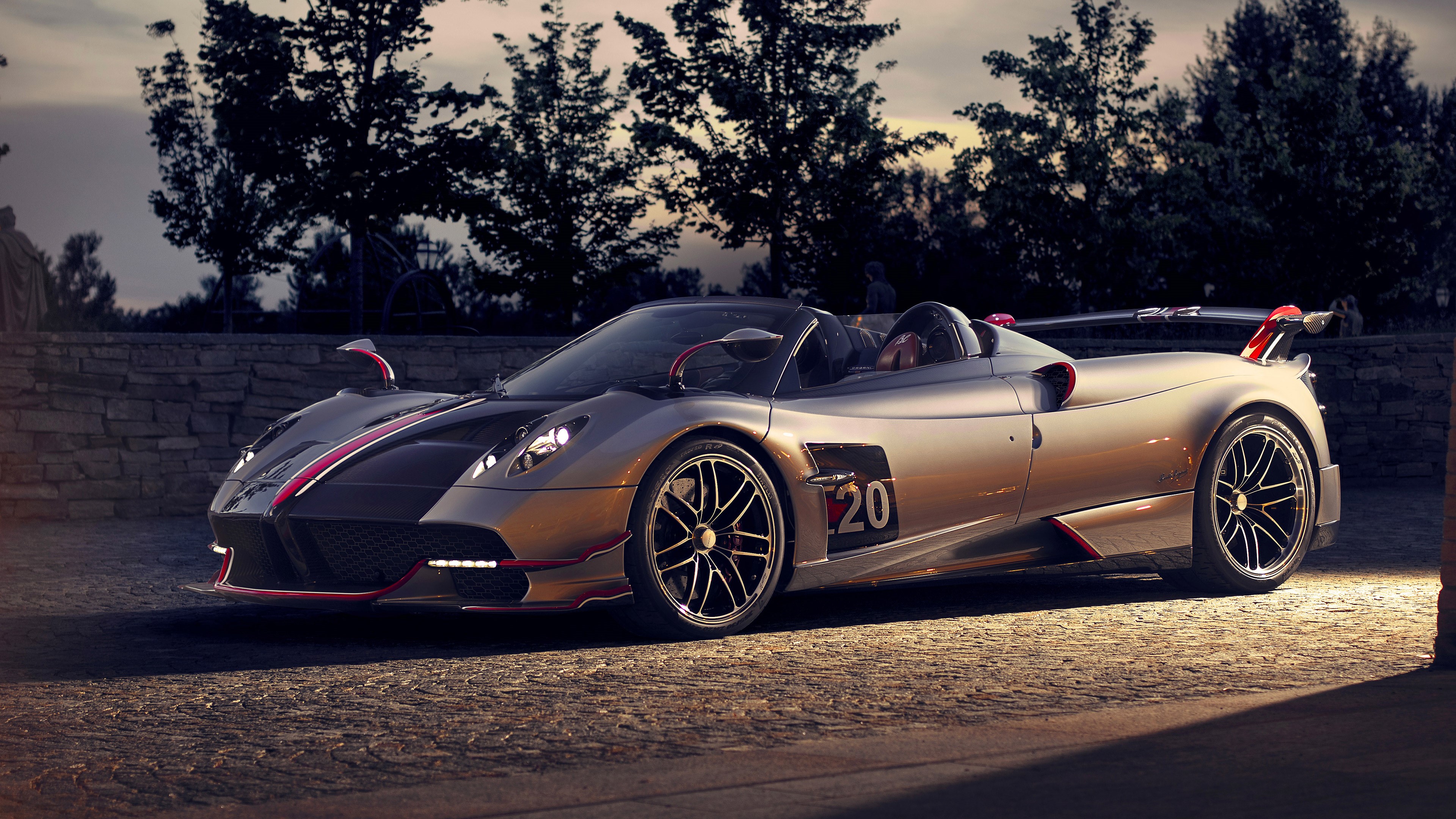 4K silver Pagani Huayra Roadster supercar HD Wallpaper