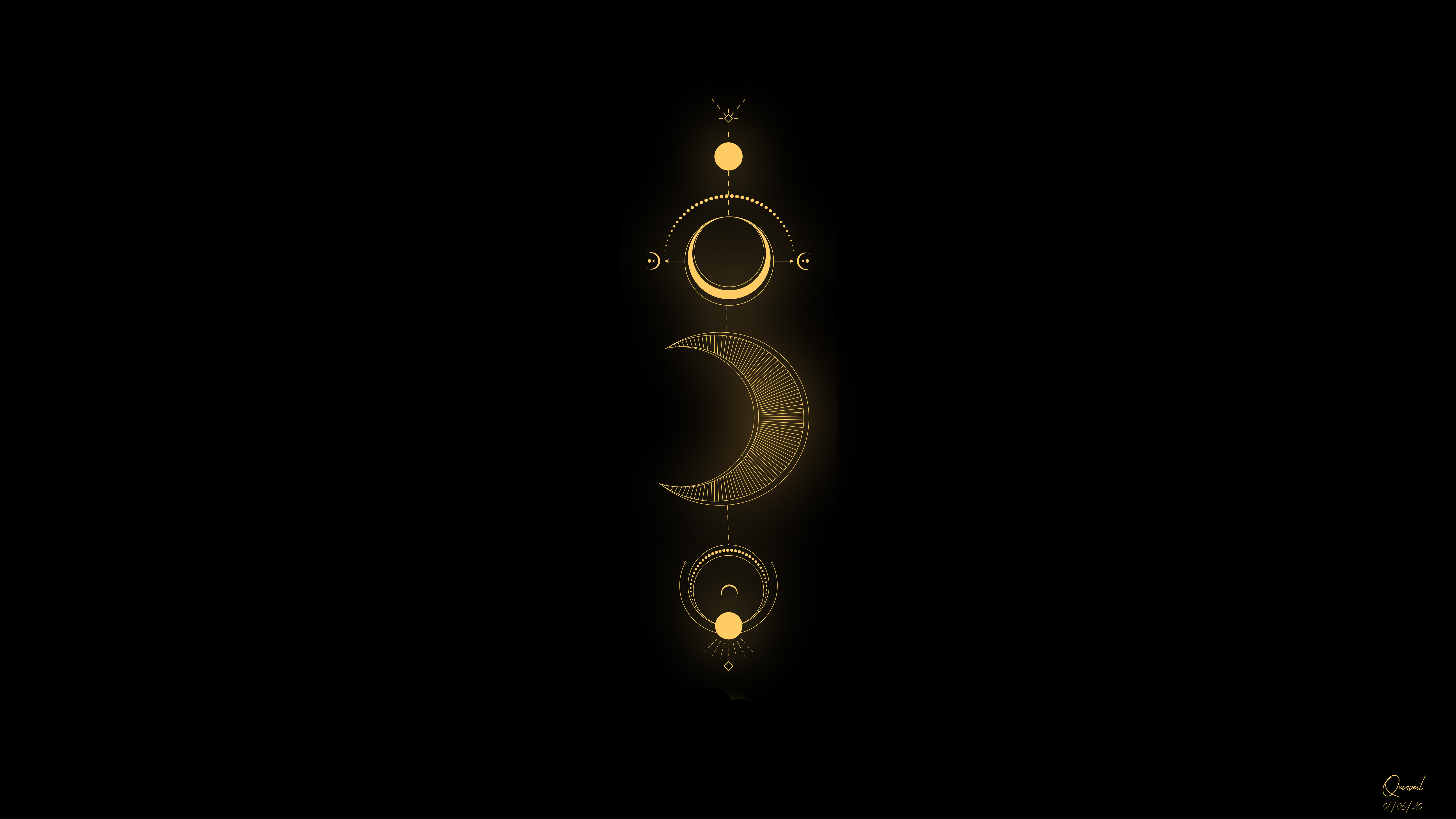 Geometric Moon and Sun Phases Artwork HD Wallpaper