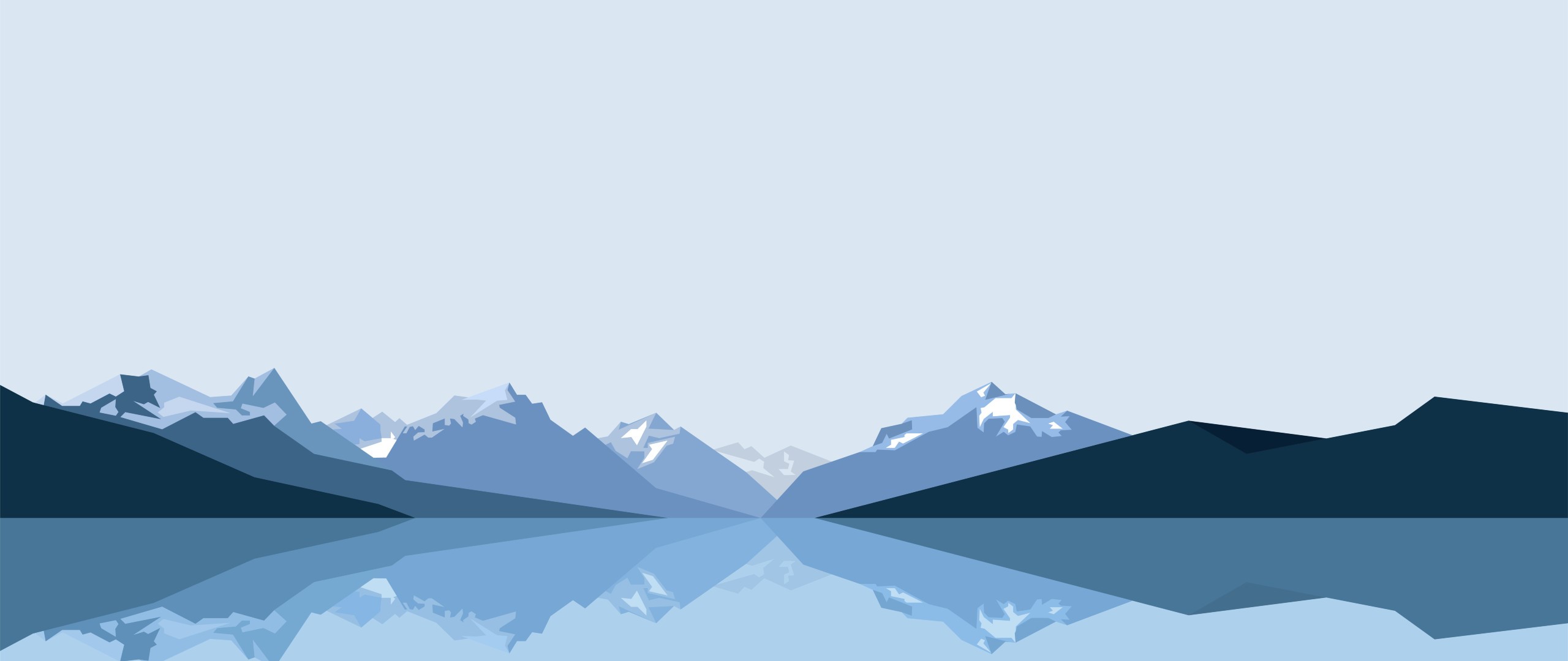 Minimalist artwork of mountains reflected in a lake HD Wallpaper