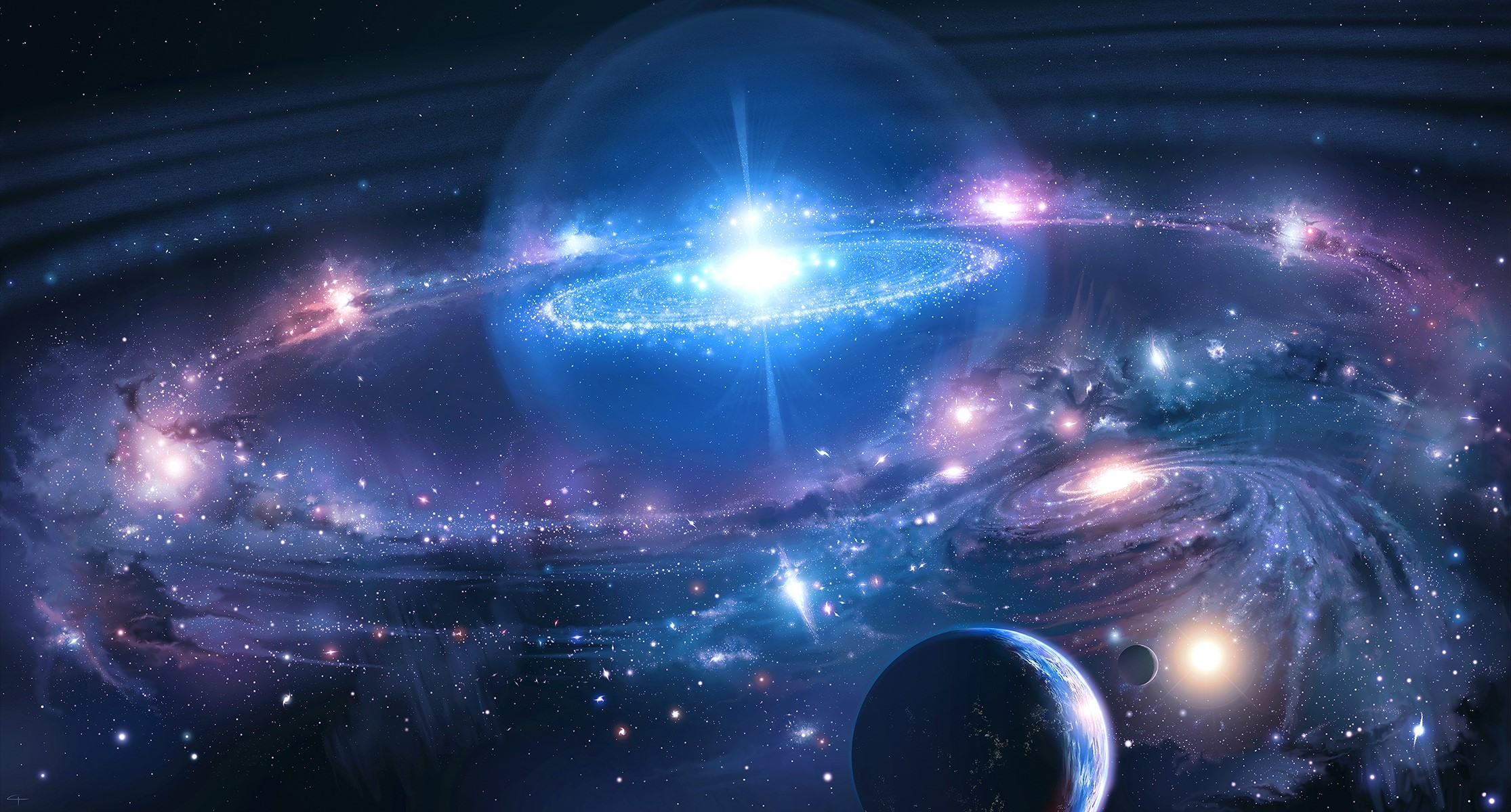 Vibrant Blue Galaxy with Nebula and Stars HD Wallpaper