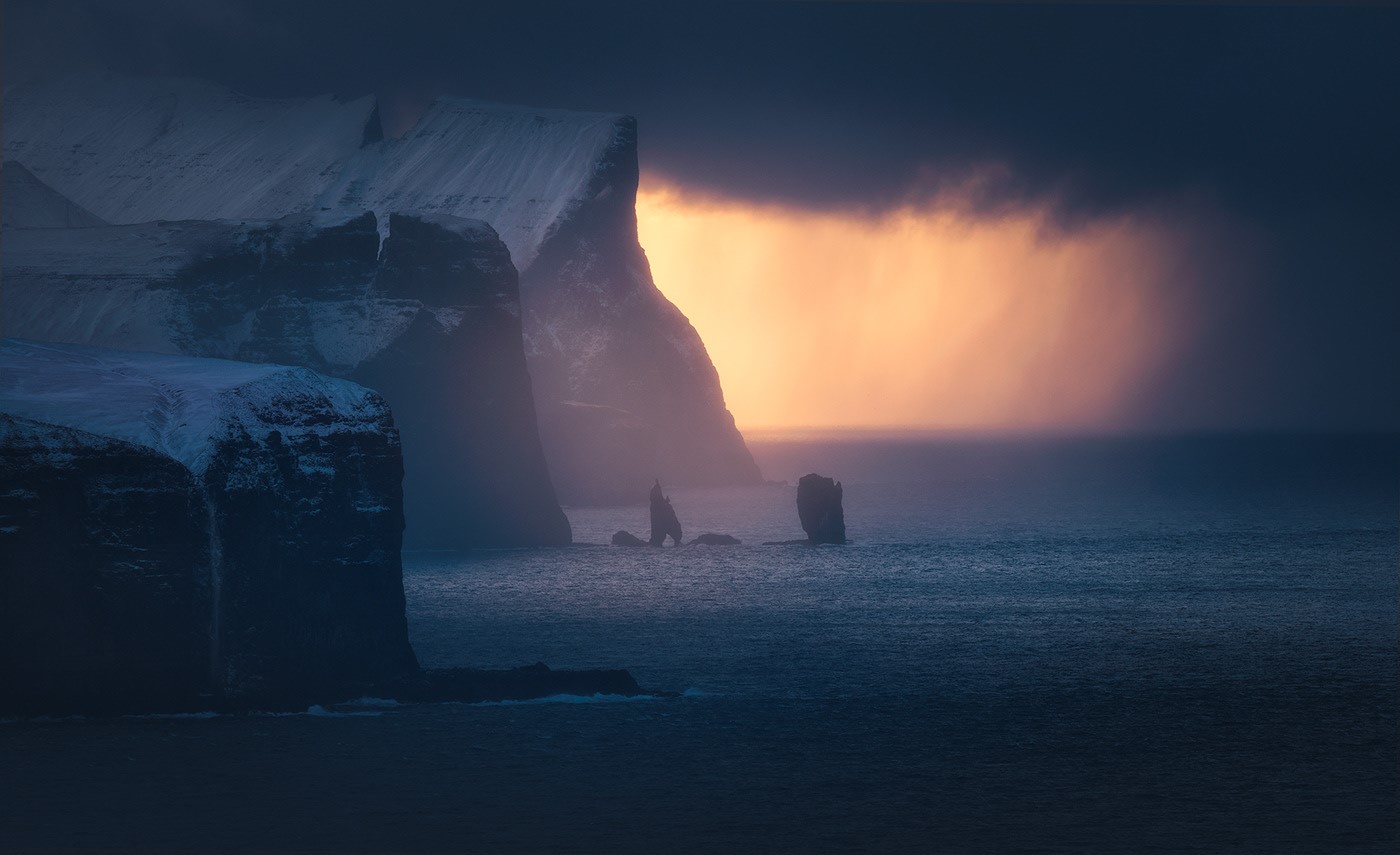 Winter landscape of Faroe Islands with dramatic sunset HD Wallpaper