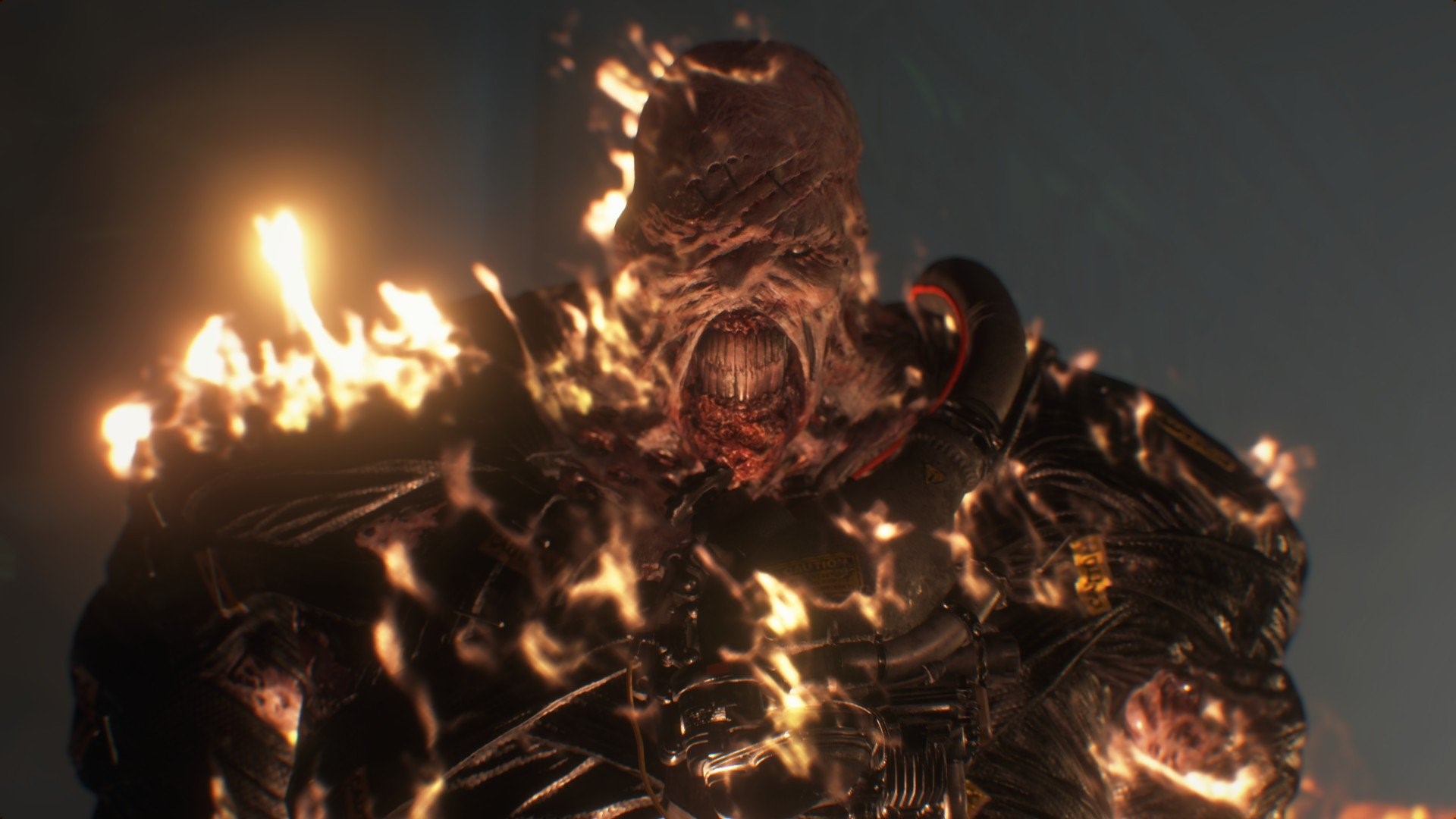Nemesis from Resident Evil 3 Remake on fire HD Wallpaper