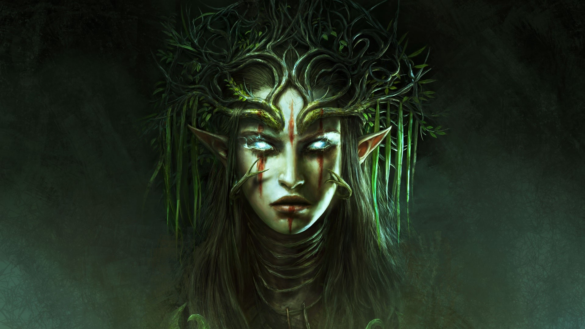 Elf with glowing eyes and plant crown from Divinity: Original Sin 2 HD Wallpaper