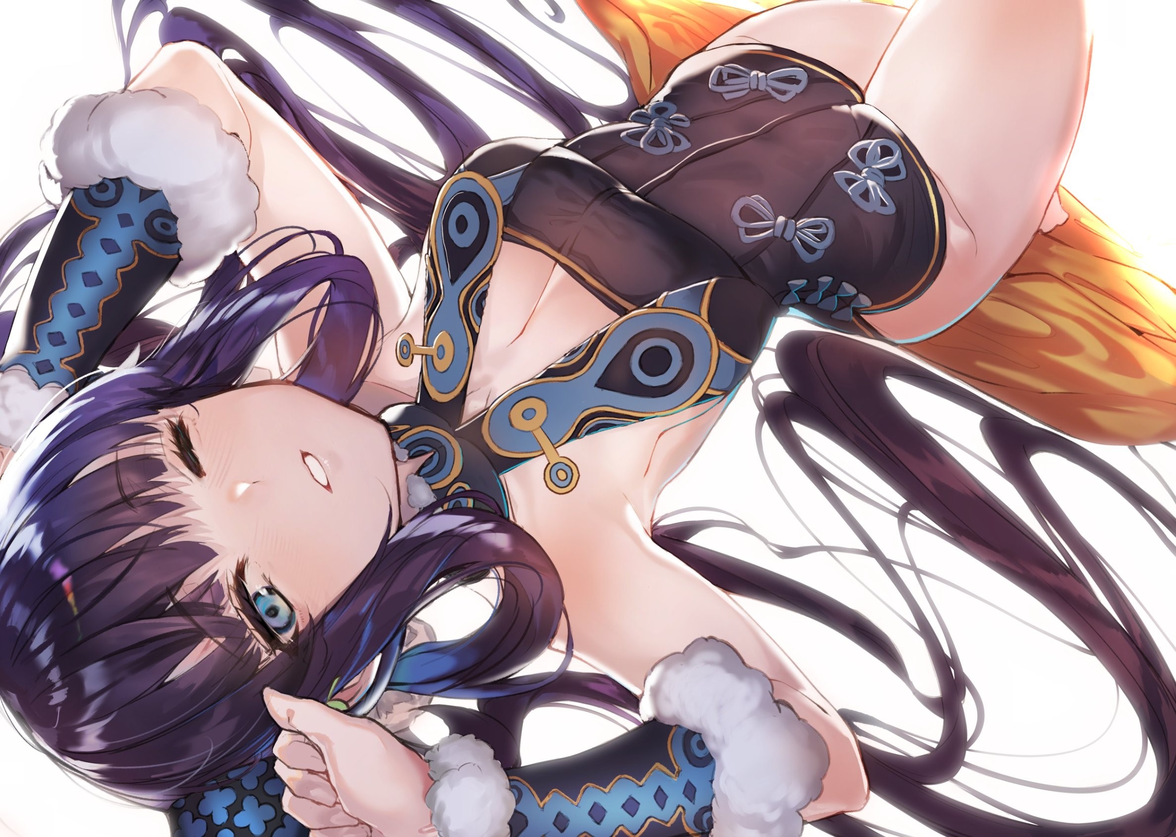 Anime girl with purple hair and wings HD Wallpaper