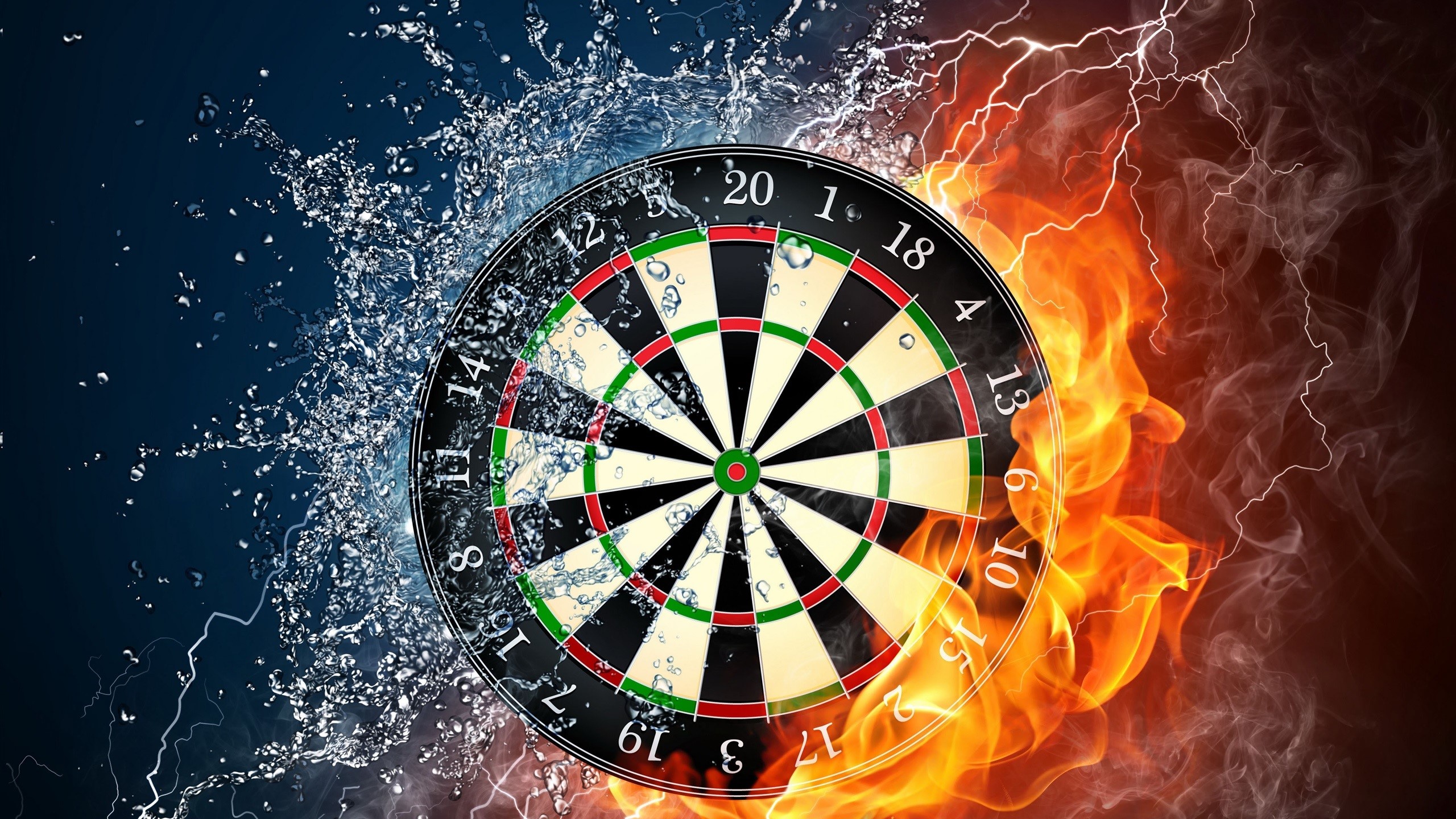 Dartboard with Fire and Water Elements HD Wallpaper