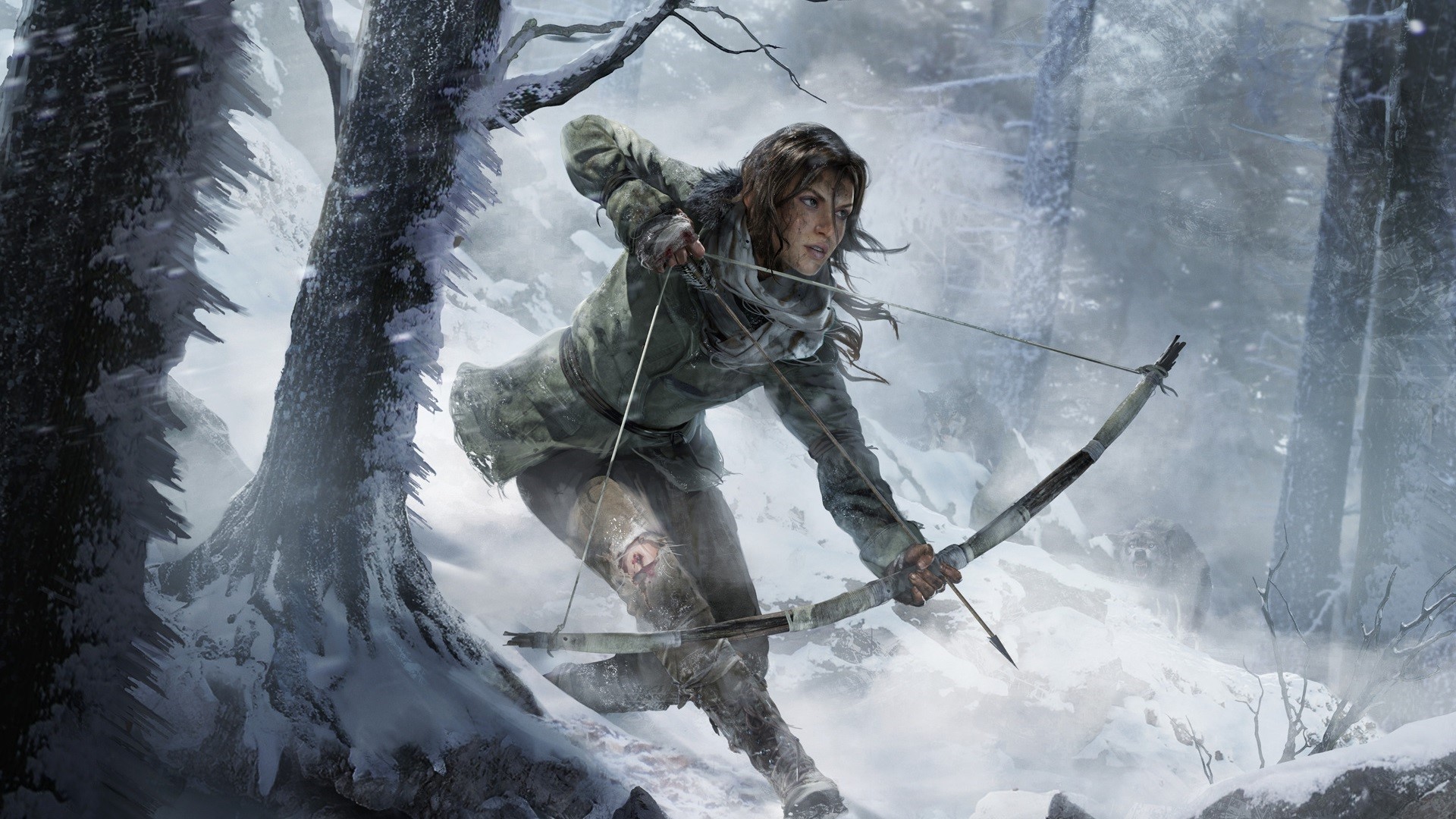 Lara Croft from Tomb Raider with a bow in winter HD Wallpaper