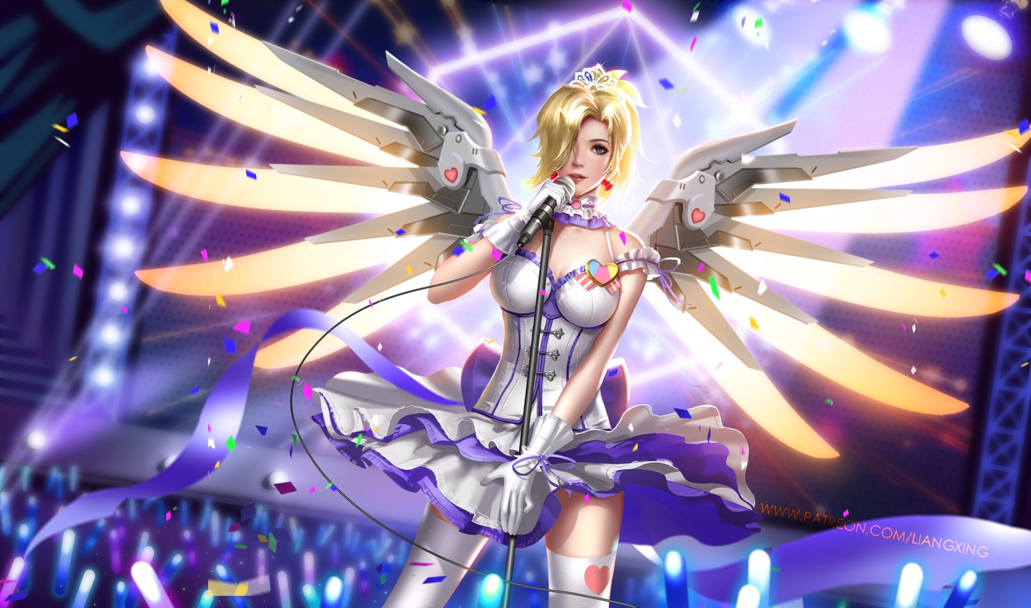 Mercy from Overwatch singing on stage HD Wallpaper