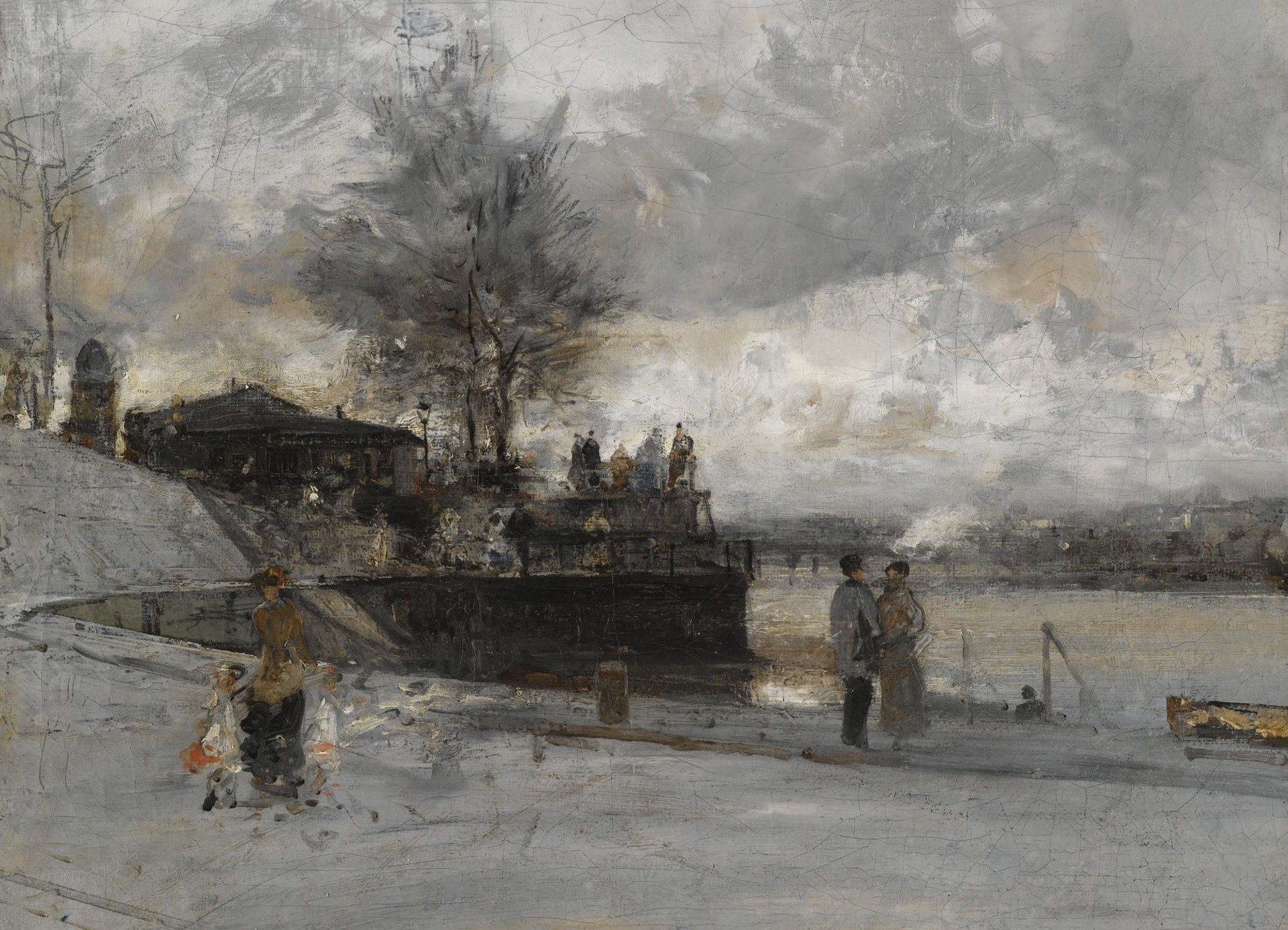 Parisian Waterfront Scene by Luigi Loire HD Wallpaper