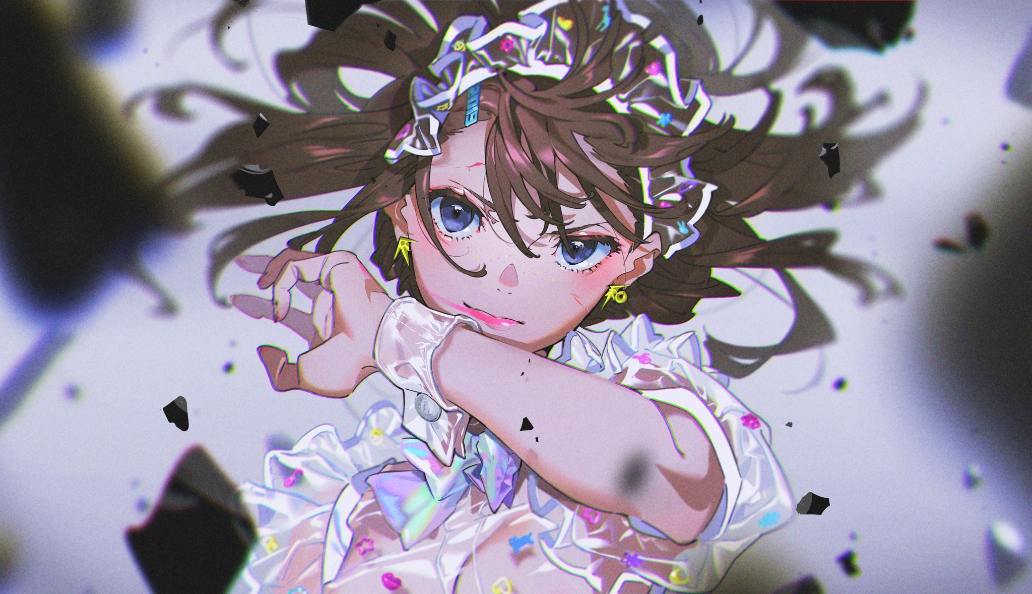 Anime girl with blue eyes and brown hair HD Wallpaper