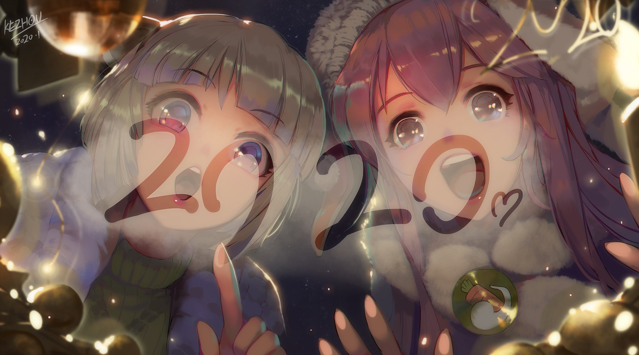 Anime girls with 2020 overlay HD Wallpaper