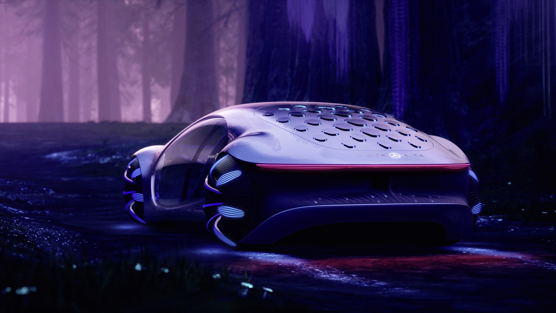 Mercedes-Benz futuristic concept car in forest HD Wallpaper