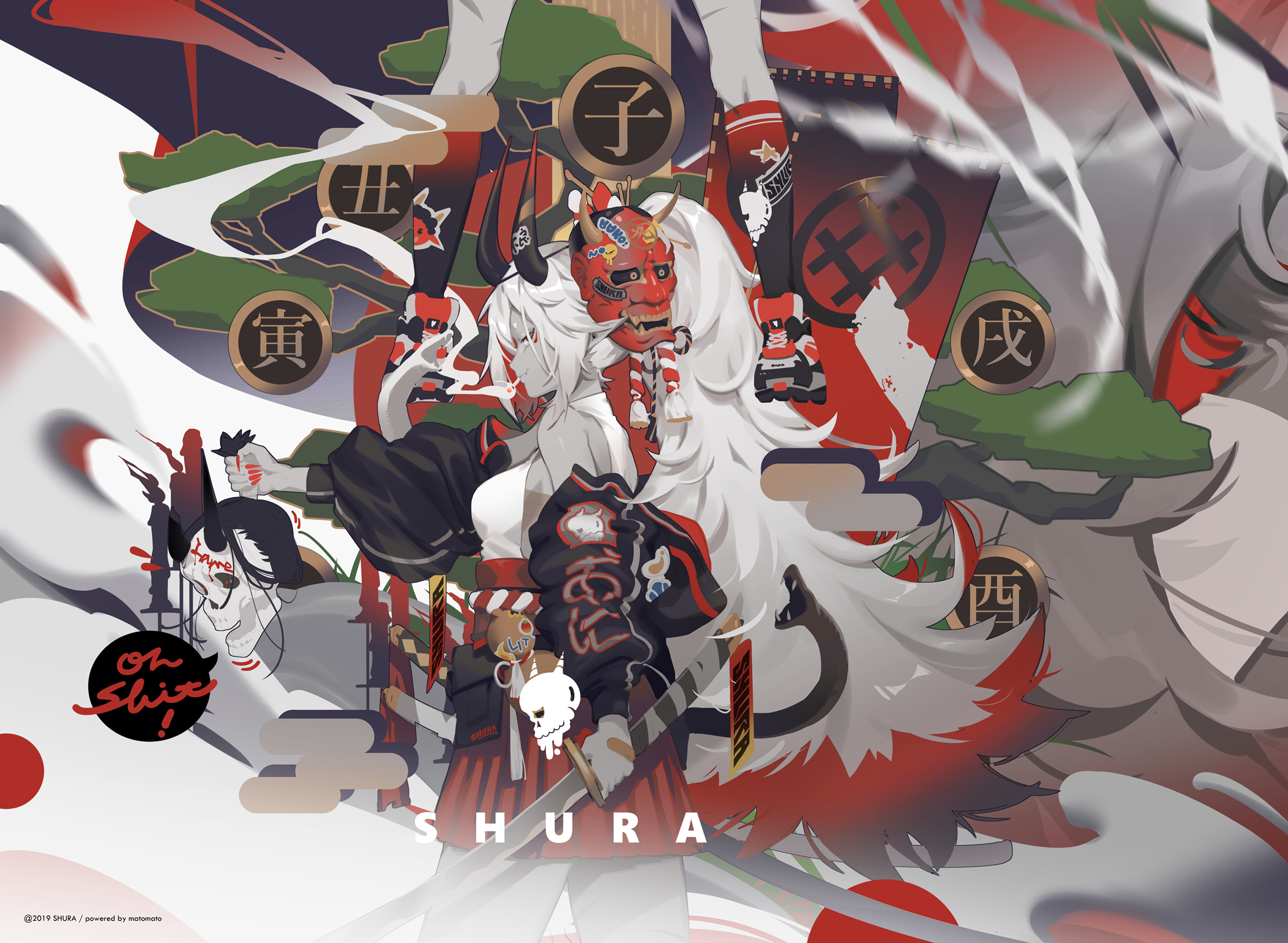 Shura anime girl with mask and sword HD Wallpaper