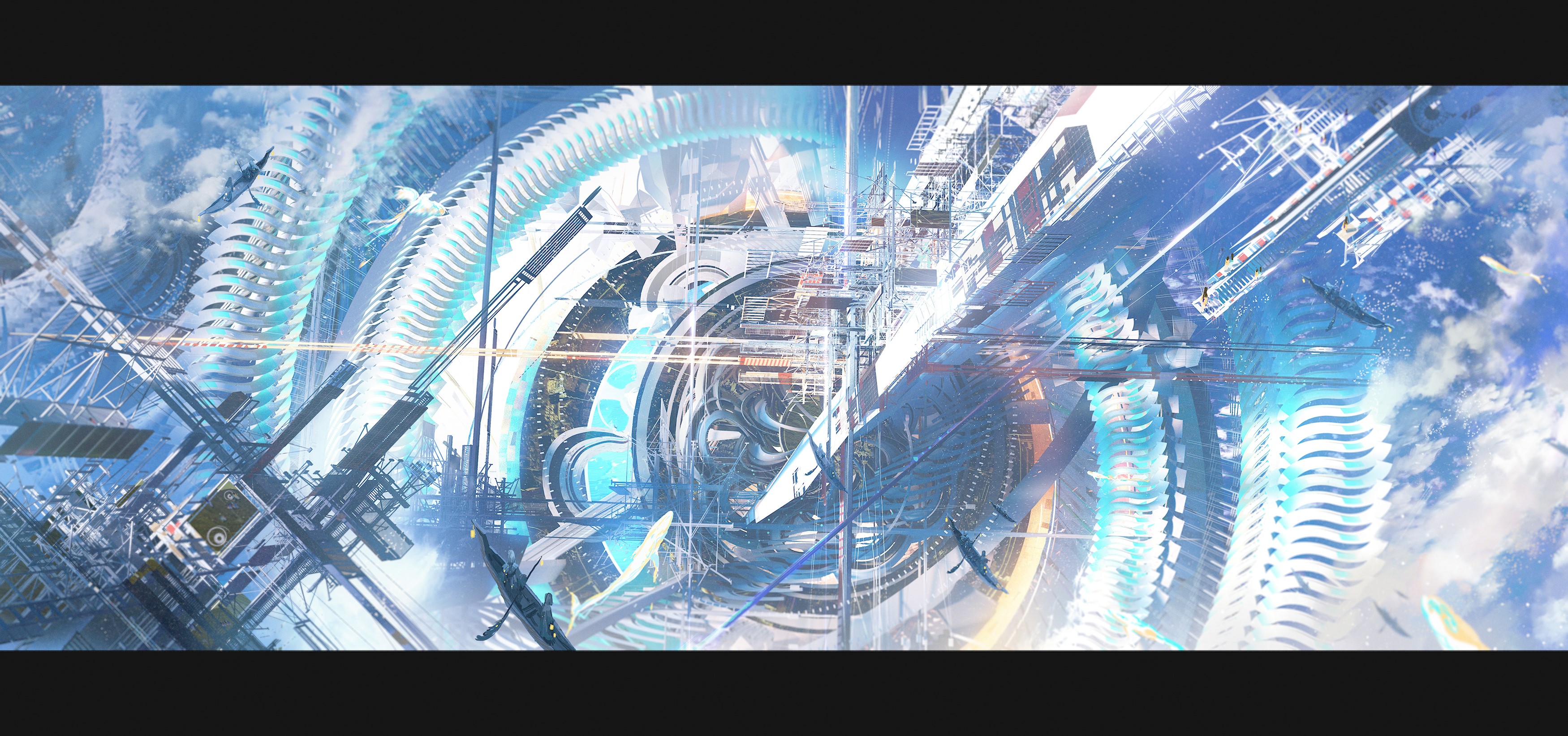 Science fiction space station in the sky HD Wallpaper