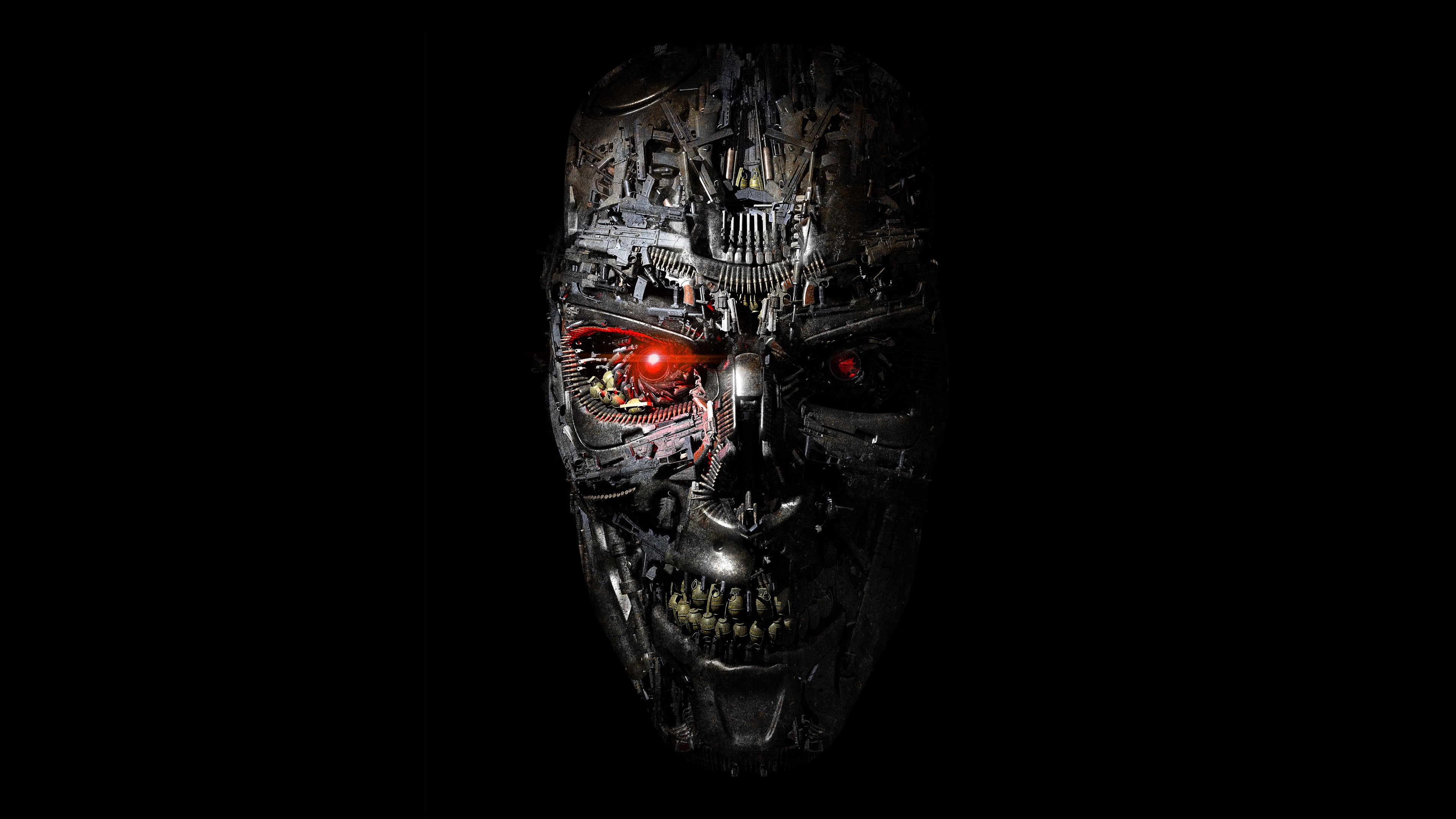 Terminator cyborg face with red eyes HD Wallpaper