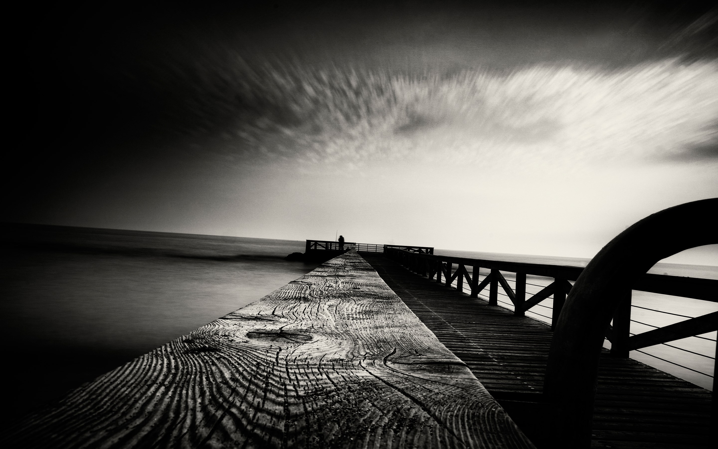 Person on a pier over the ocean HD Wallpaper