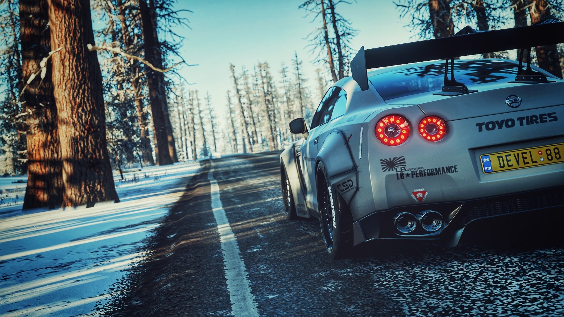 Nissan GT-R with Liberty Walk body kit in winter Forza Horizon 4 HD Wallpaper