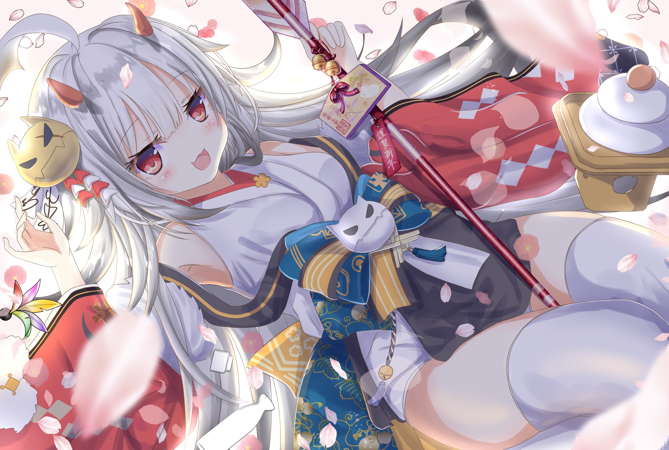 Azur Lane character with Japanese traditional attire and cherry blossoms HD Wallpaper