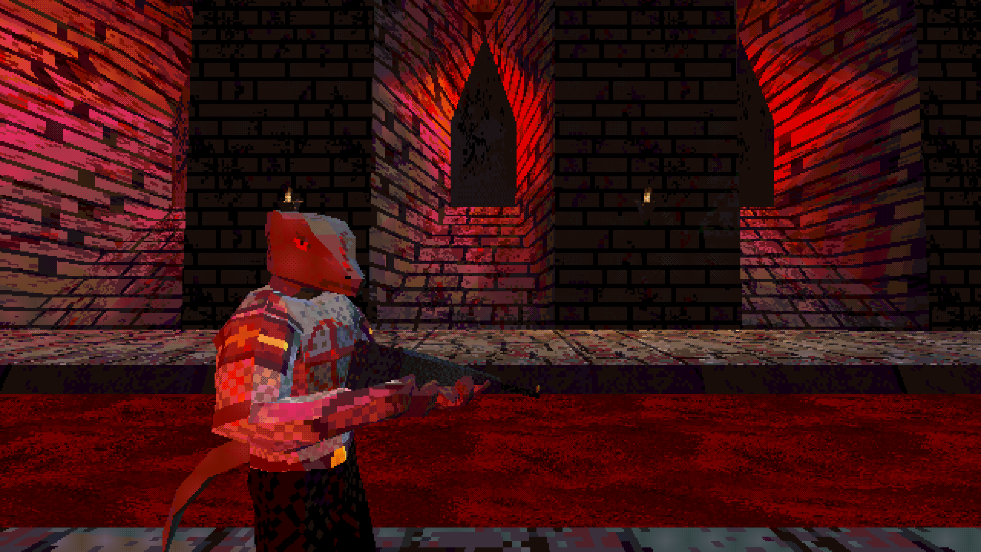Lizardman with gun in dark castle HD Wallpaper
