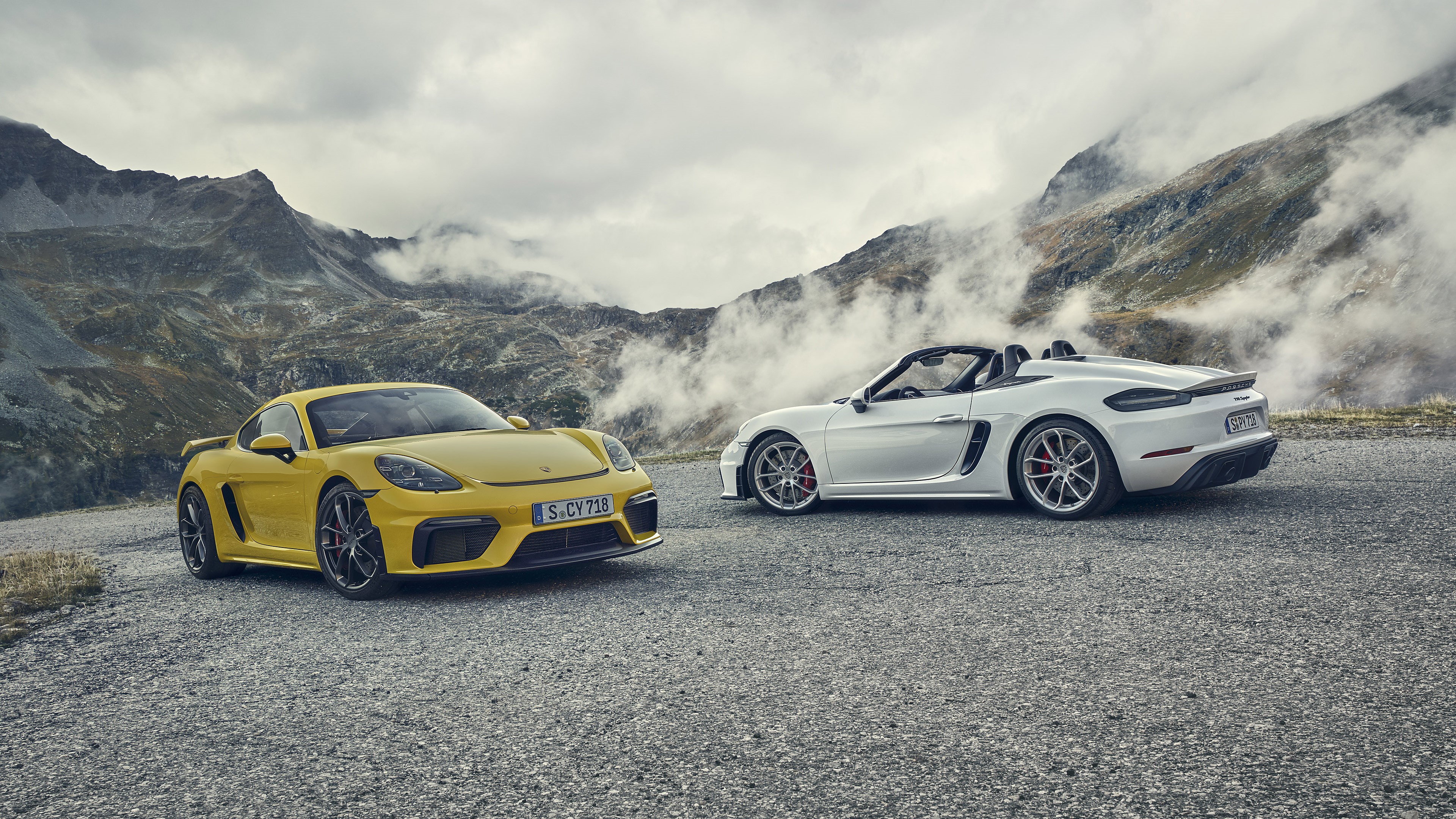 4K Porsche 718 Cayman and Boxster in mountains HD Wallpaper