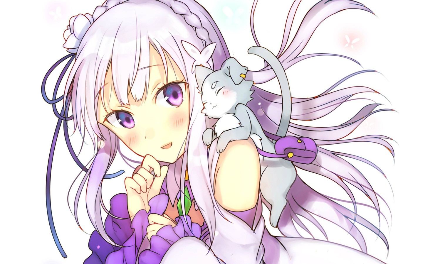 Emilia with a cat from Re:Zero HD Wallpaper