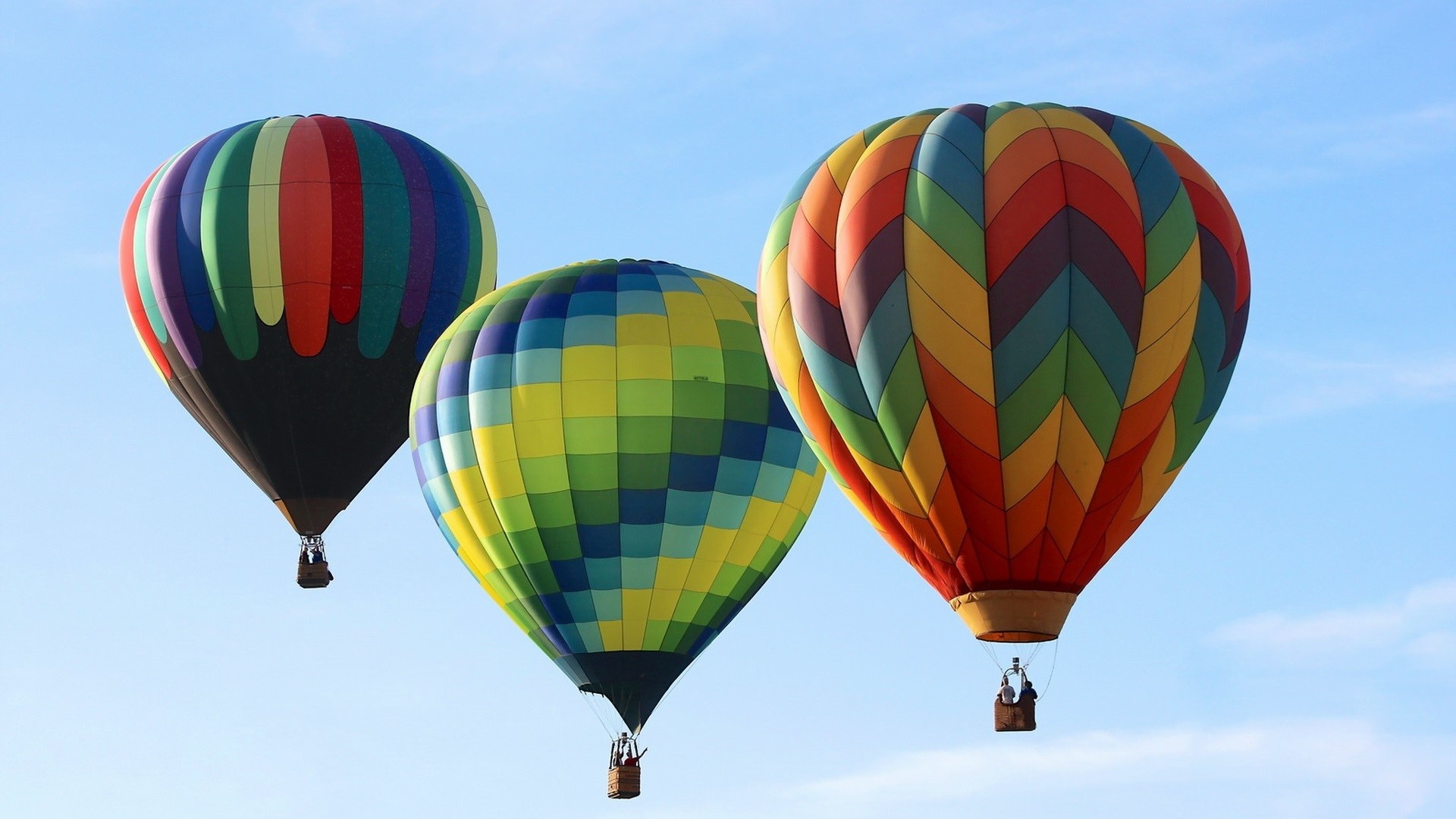 Three colorful hot air balloons flying in the sky HD Wallpaper