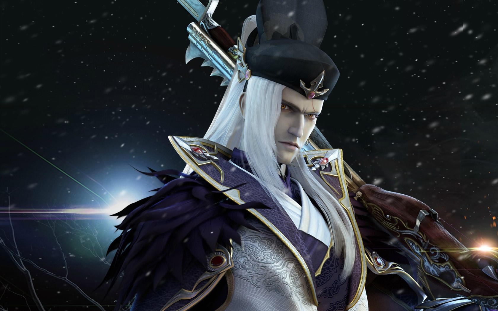 Anime character with white hair and sword HD Wallpaper