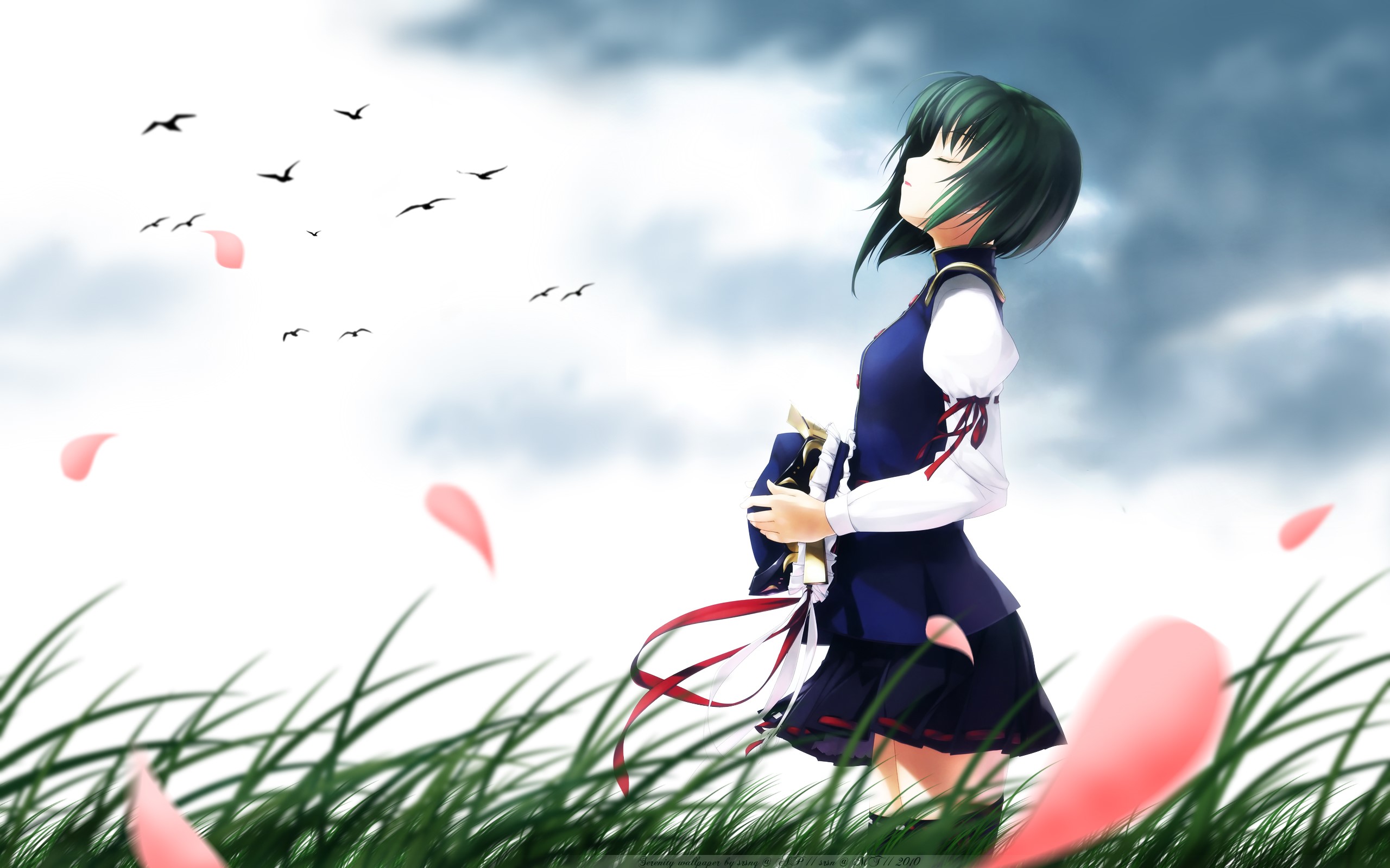 Shikieiki Yamaxanadu from Touhou with birds and petals HD Wallpaper