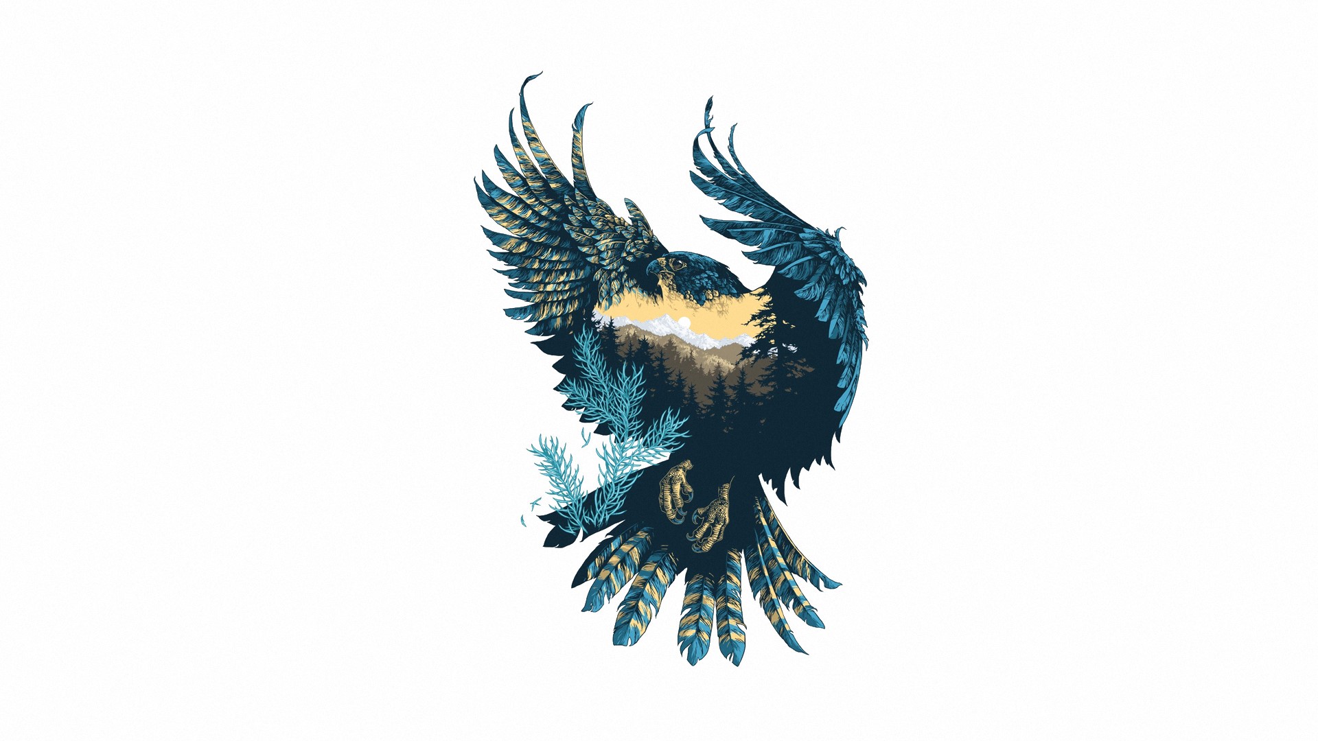 Eagle with forest and mountain landscape HD Wallpaper