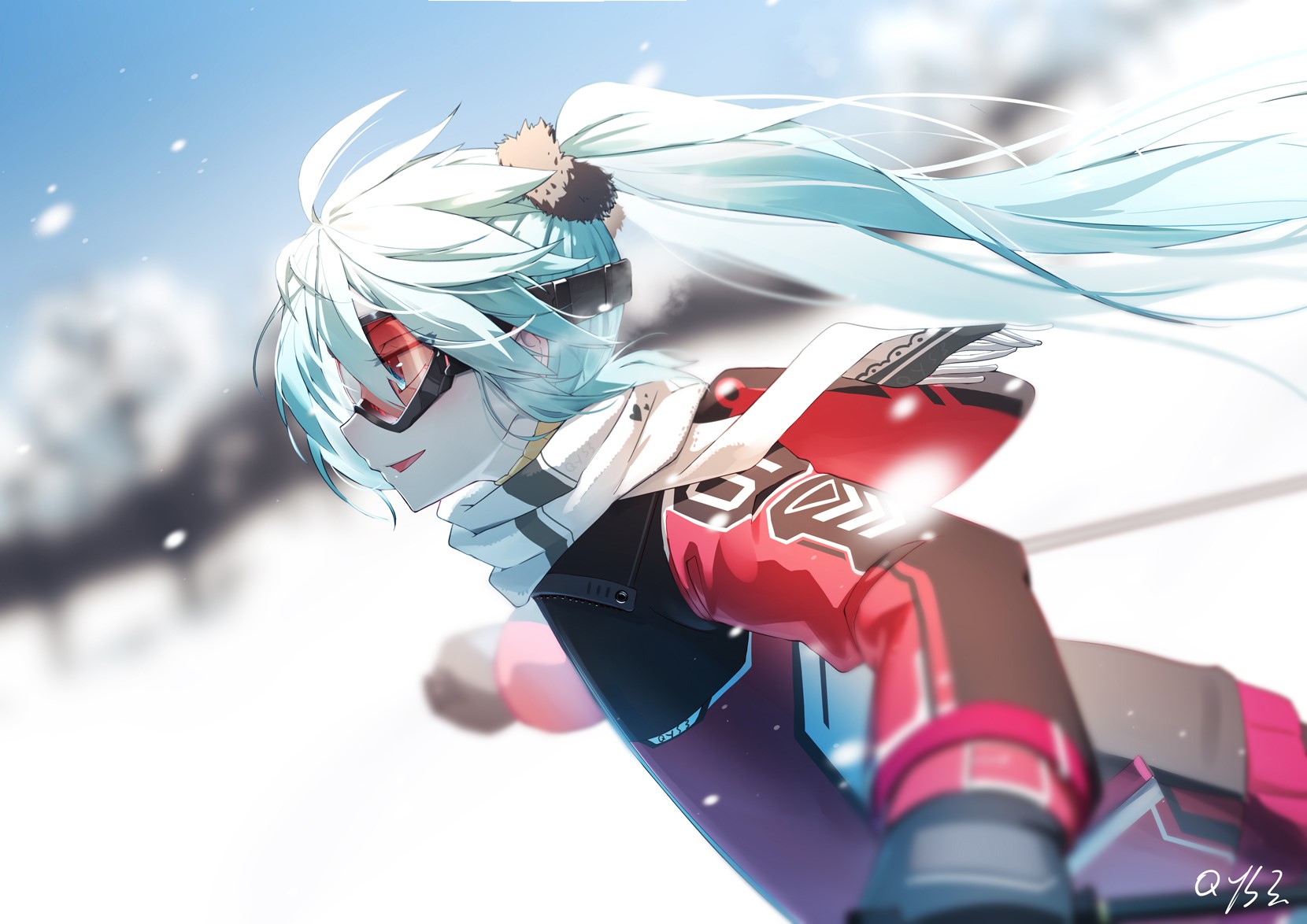 Anime girl skiing in the snow HD Wallpaper