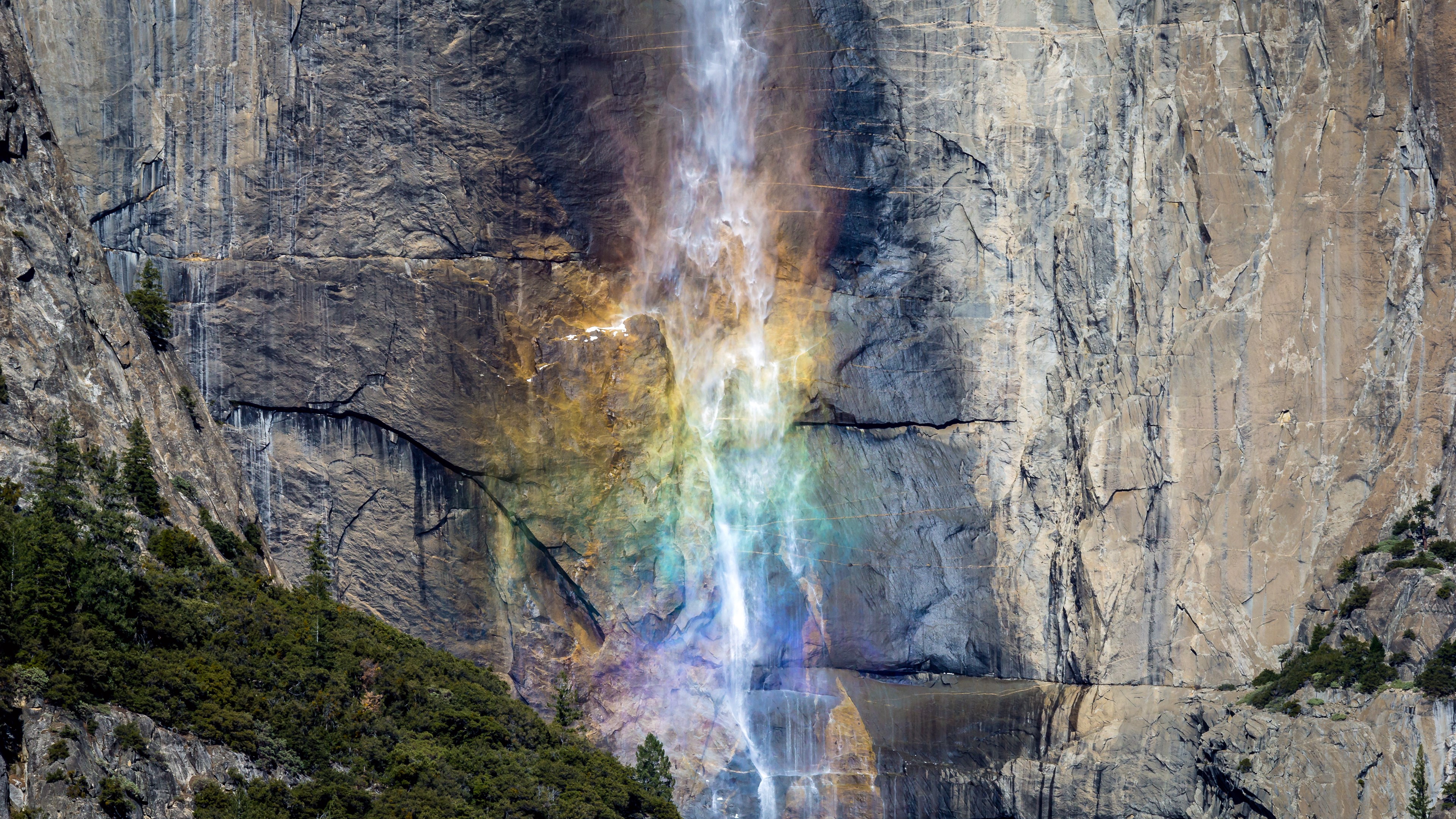 Yosemite Falls with Rainbows in Yosemite National Park HD Wallpaper