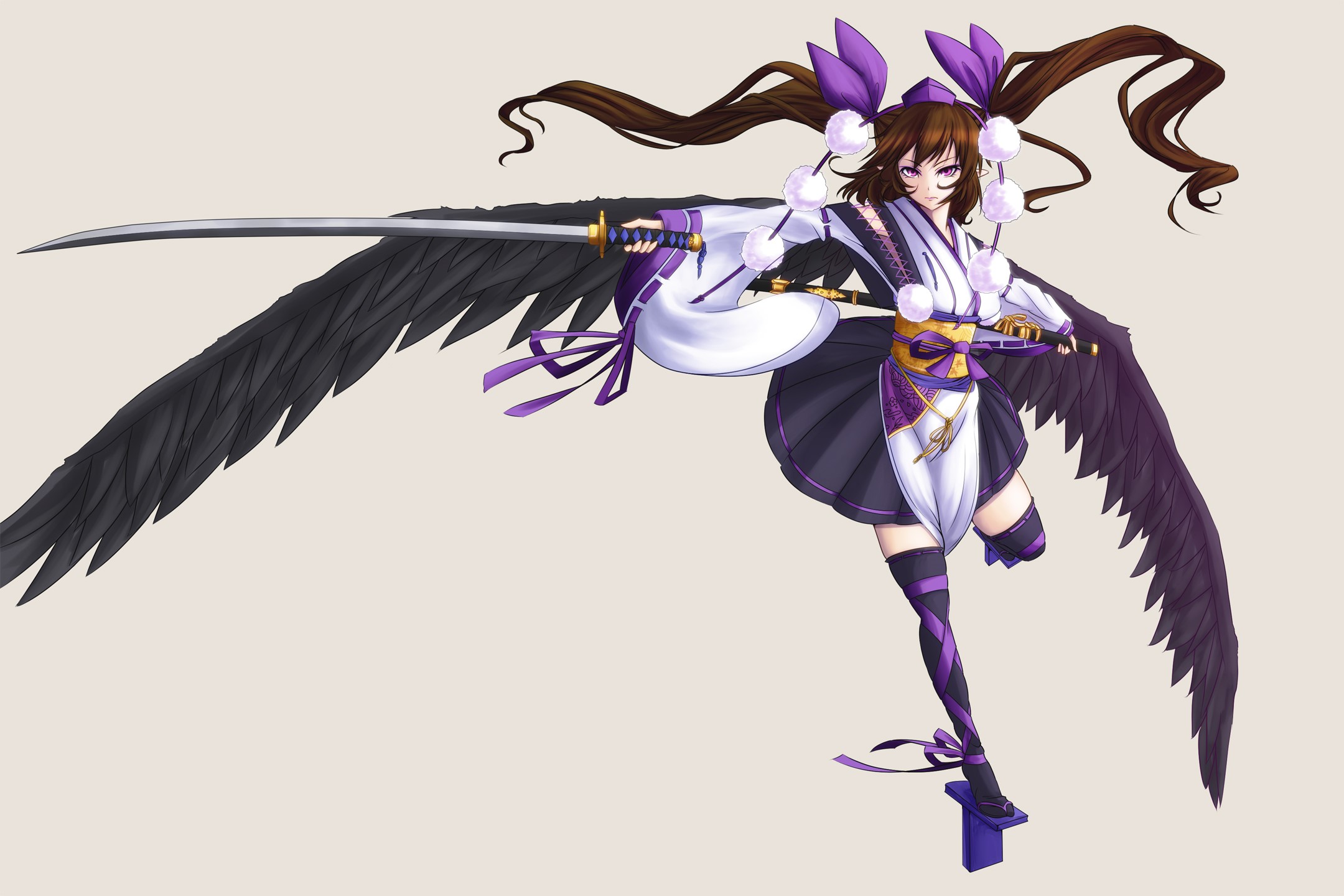 Himekaidou Hatate from Touhou with black wings and sword HD Wallpaper