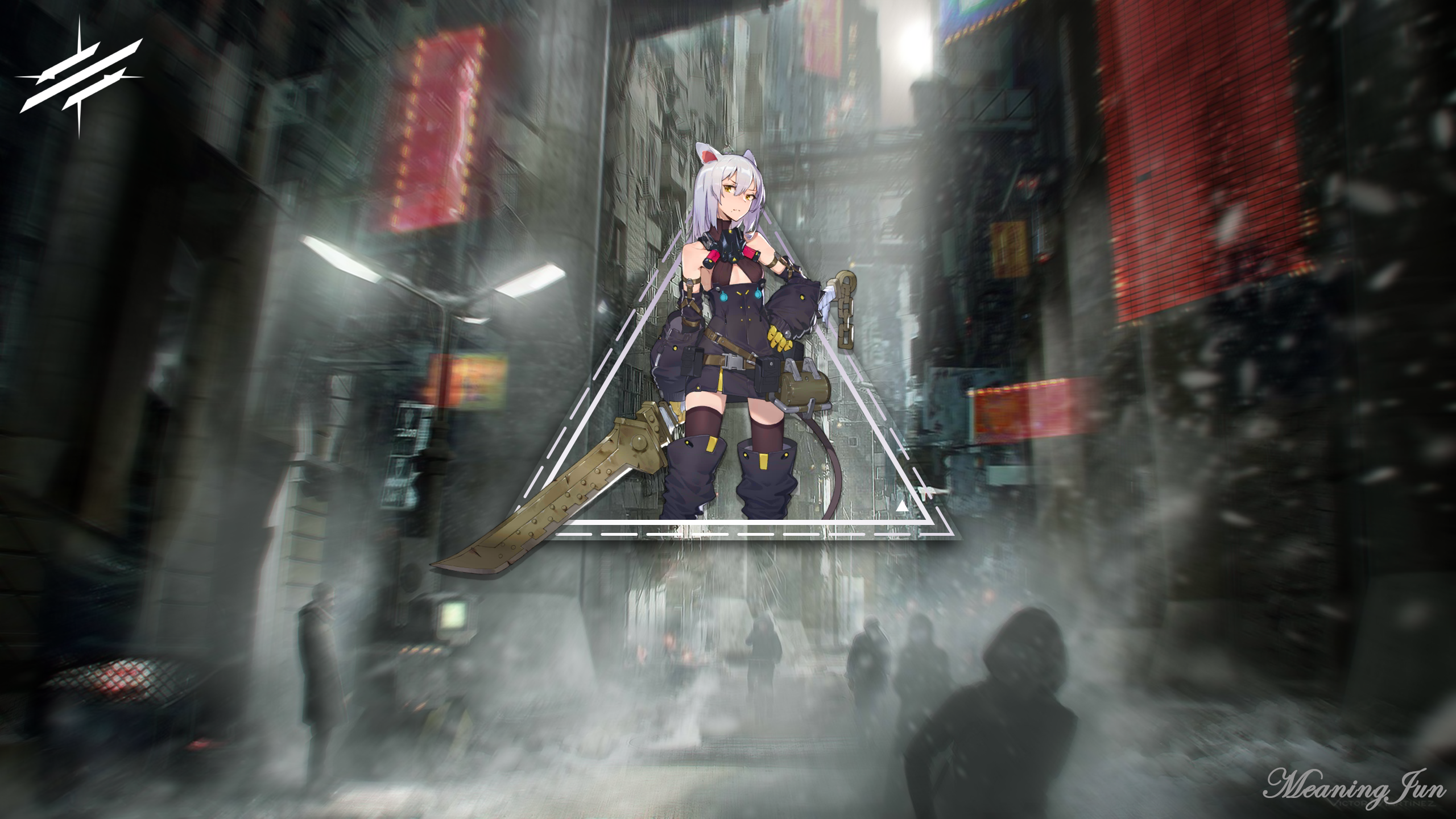 Scavenger from Arknights in a futuristic city HD Wallpaper