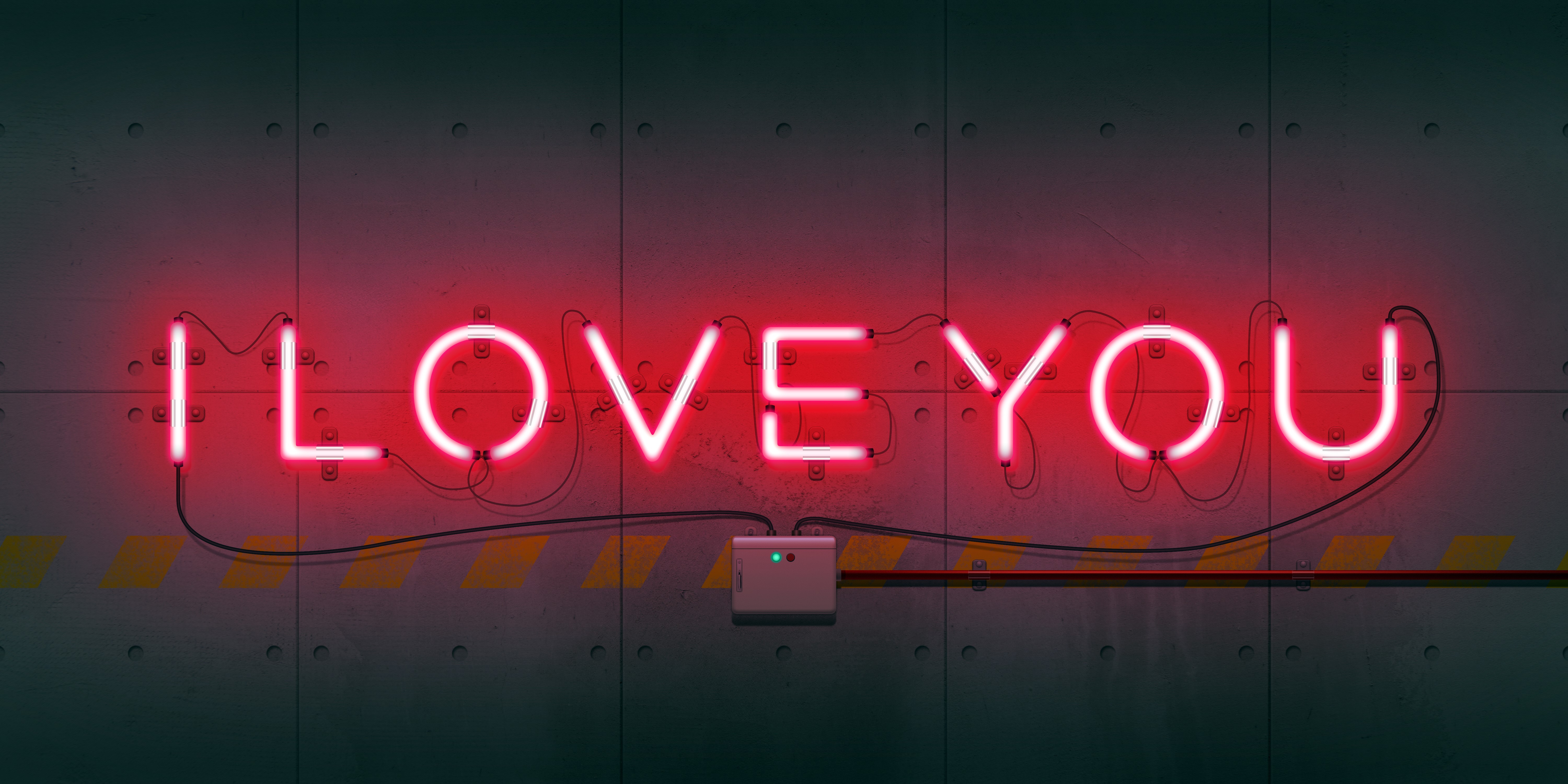 Red neon sign "I LOVE YOU" on a textured wall HD Wallpaper