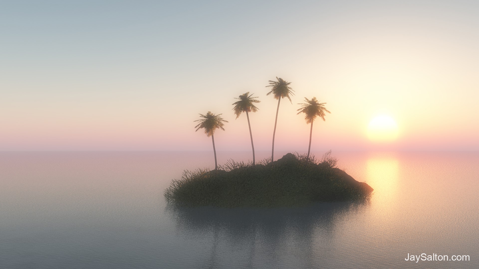 Island with palm trees at sunset HD Wallpaper