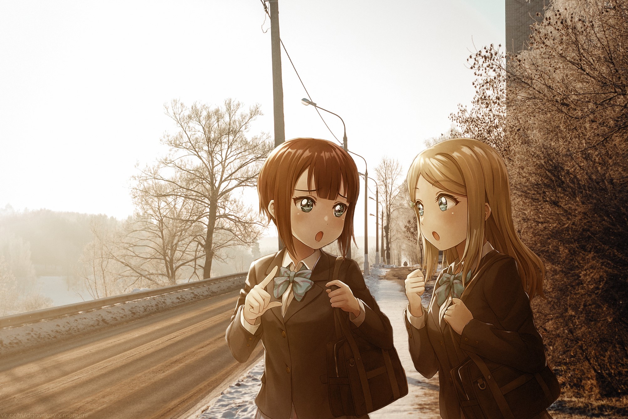 Two girls from Love Live! in Russia HD Wallpaper