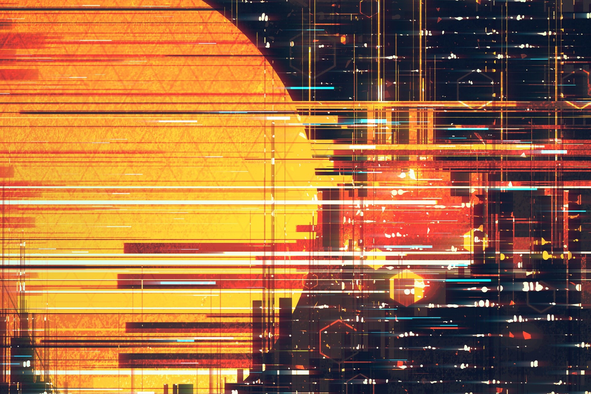 Abstract digital cityscape with sun HD Wallpaper
