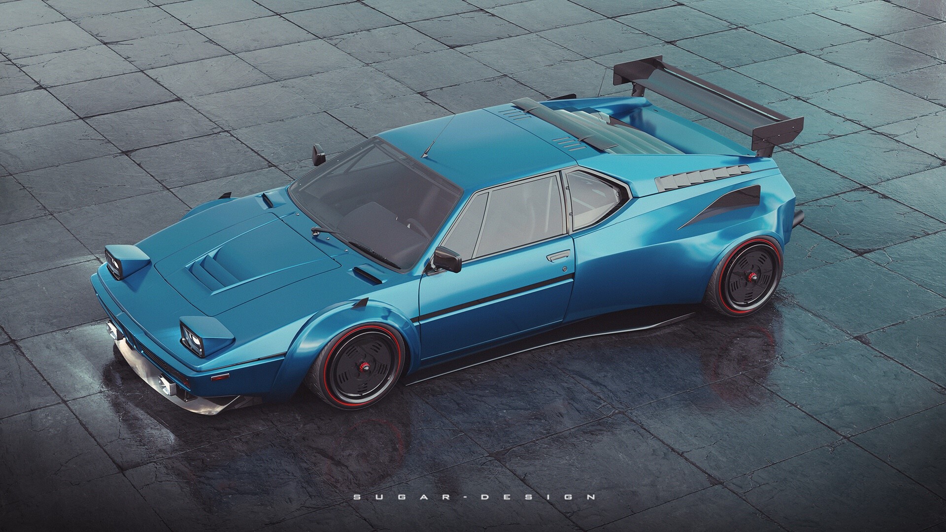 Blue BMW M1 with pop-up headlights and spoiler HD Wallpaper
