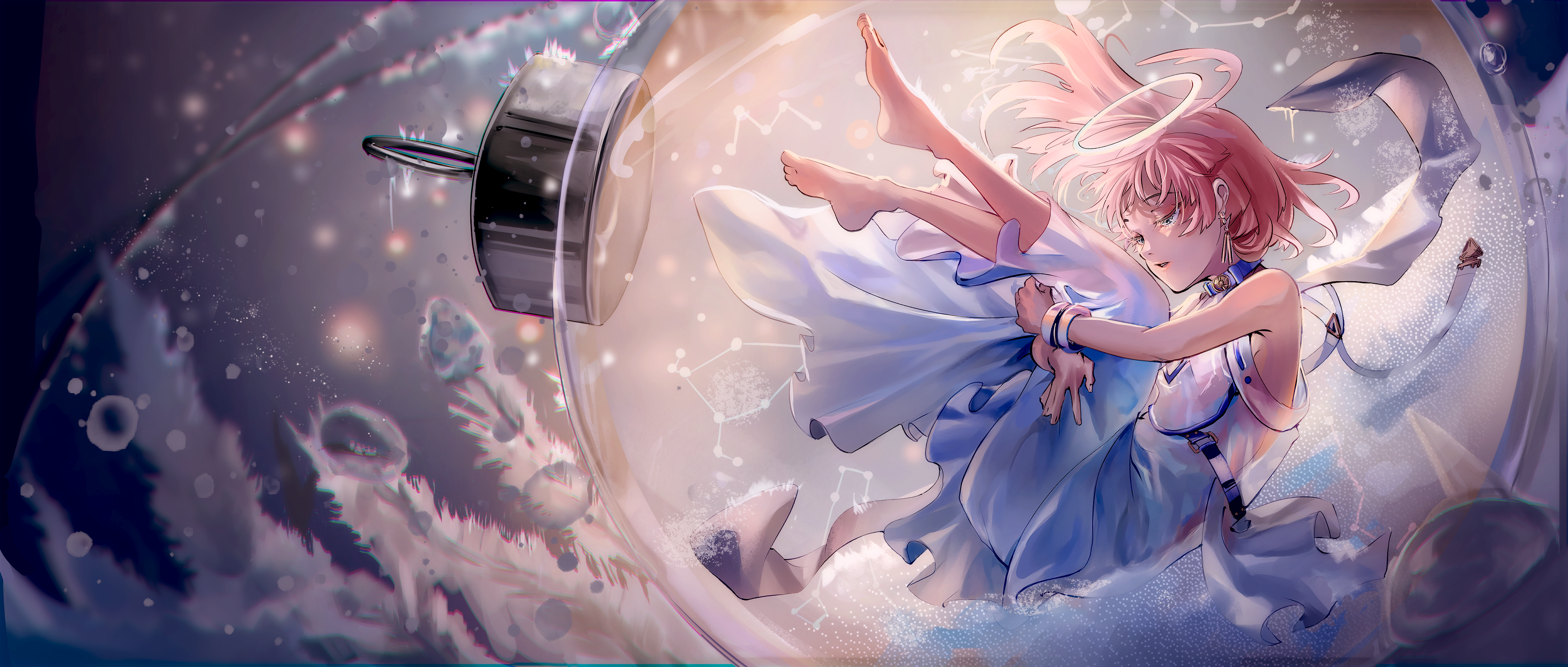 Anime girl with pink hair in a glass orb HD Wallpaper